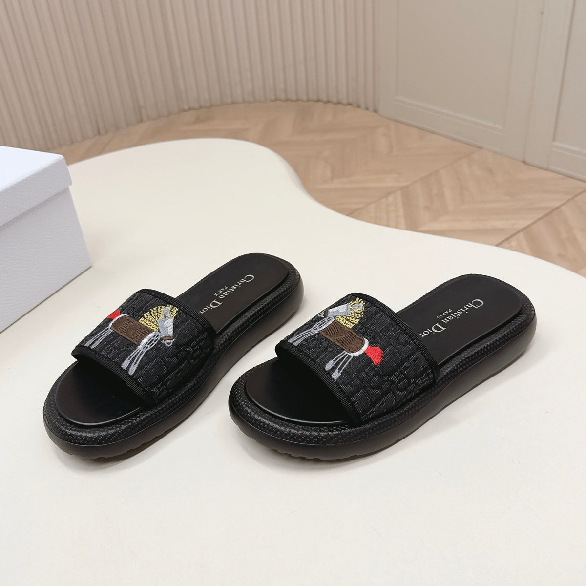 CD 26s  Slippers Black Canvas Lambskin 643805