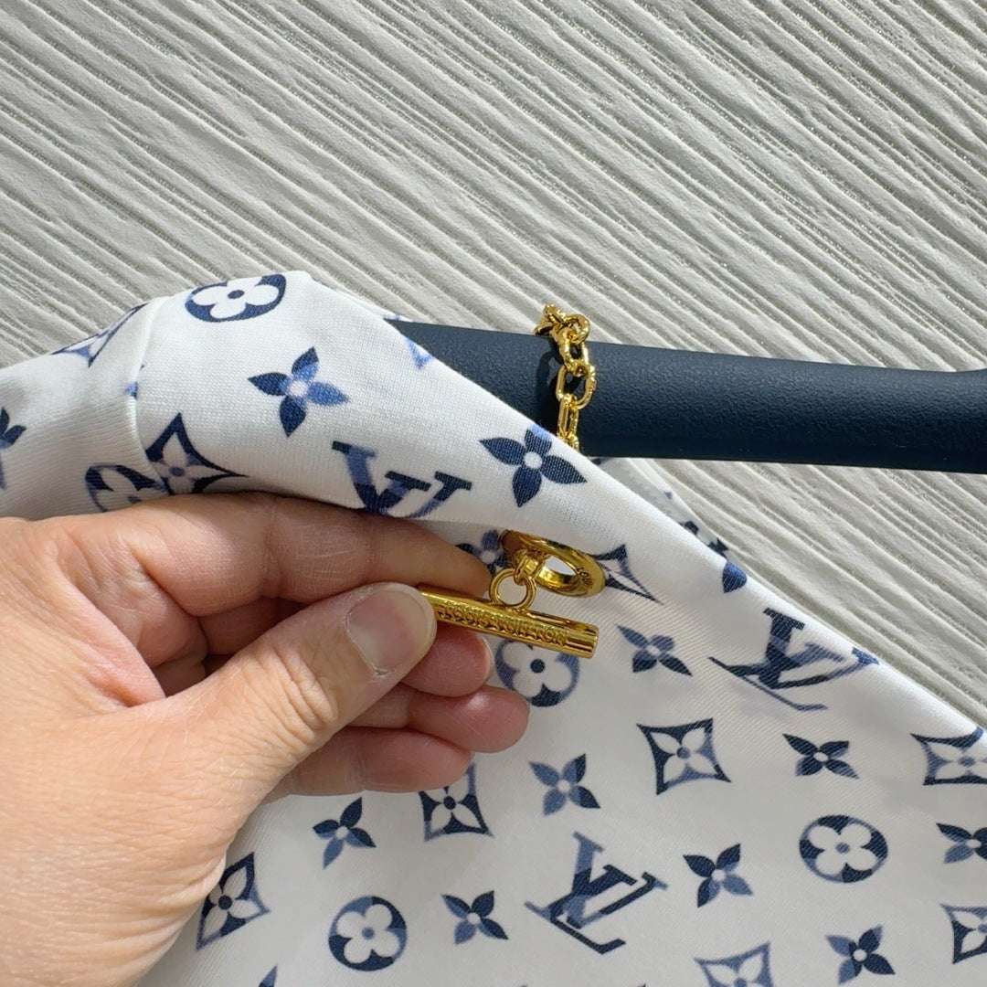 LV 25 Simple T-Shirt White Blue Cotton