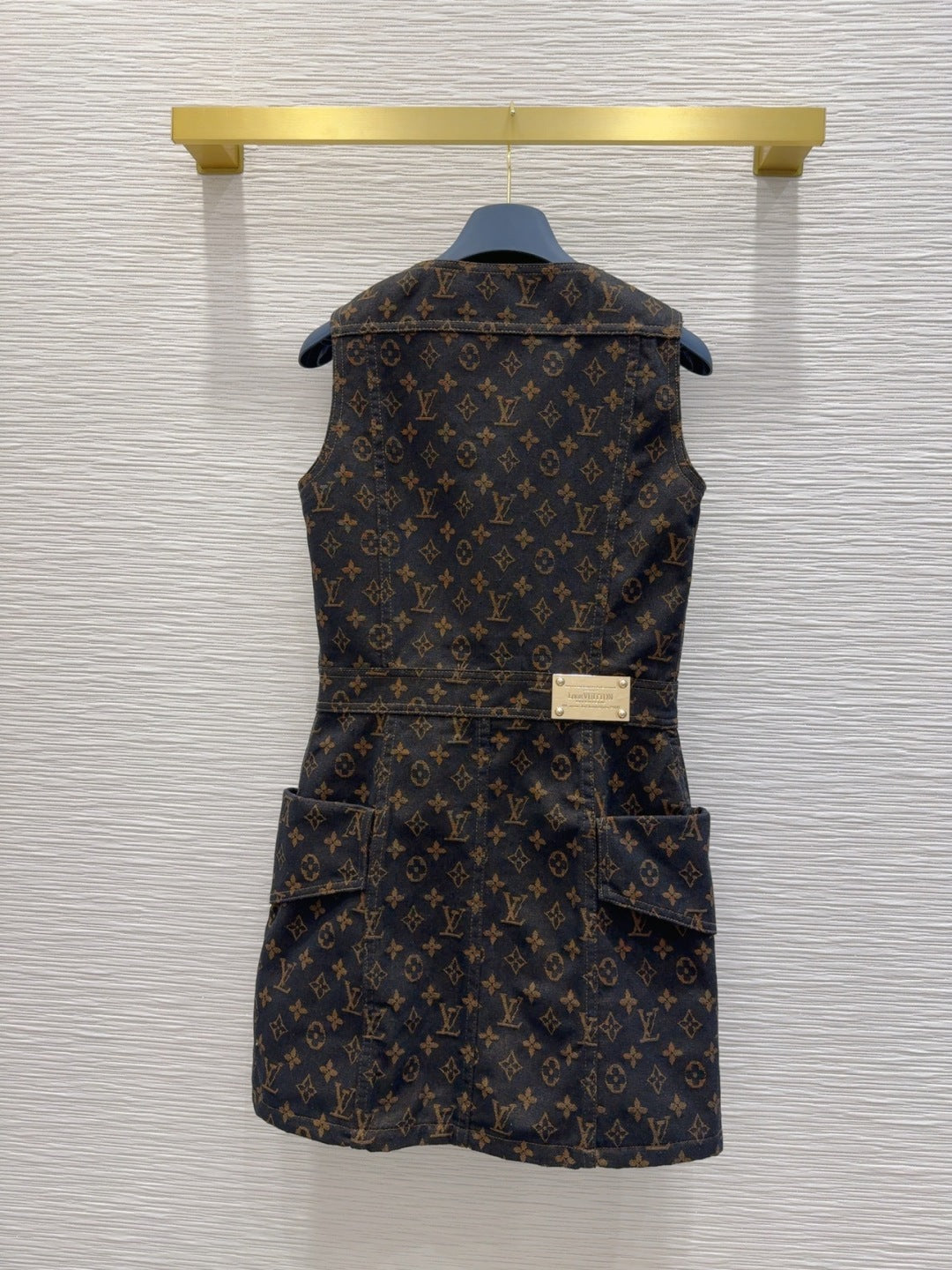LV 25 Classic Logo Denim Vest Dress Black Cotton