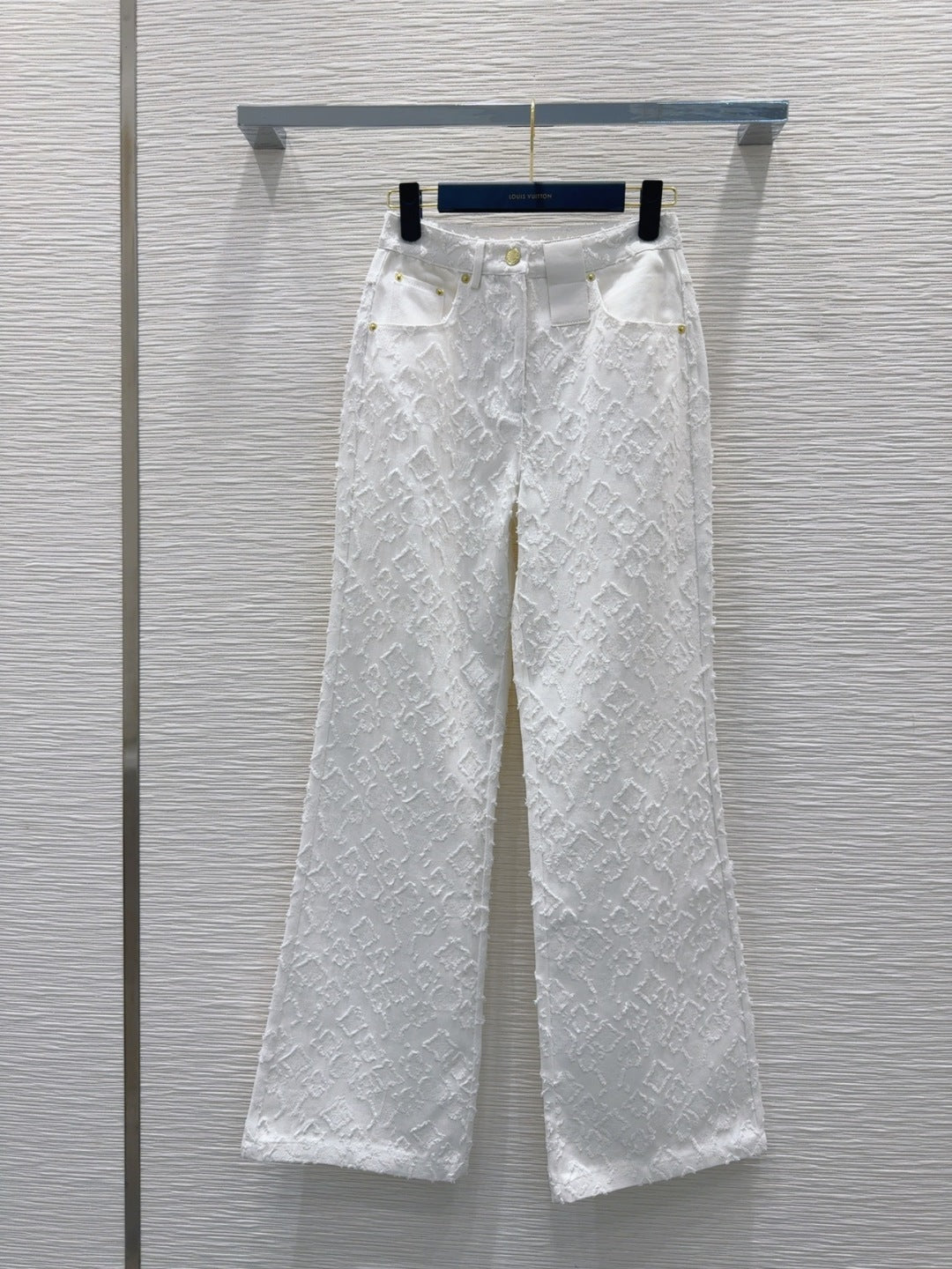 LV 25S Metal Pants Zipper Pants White Cotton