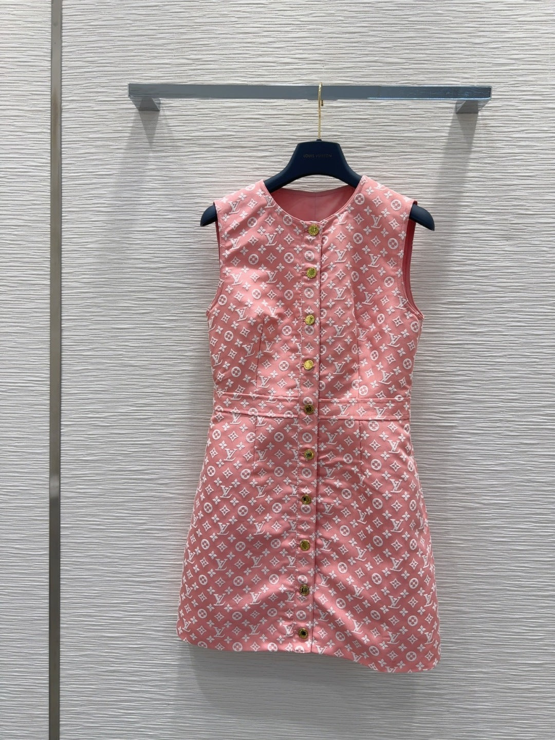 LV 25 White Logo Vest  Dress Pink Cotton Wool