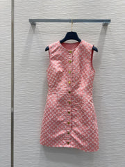 LV 25 White Logo Vest  Dress Pink Cotton Wool