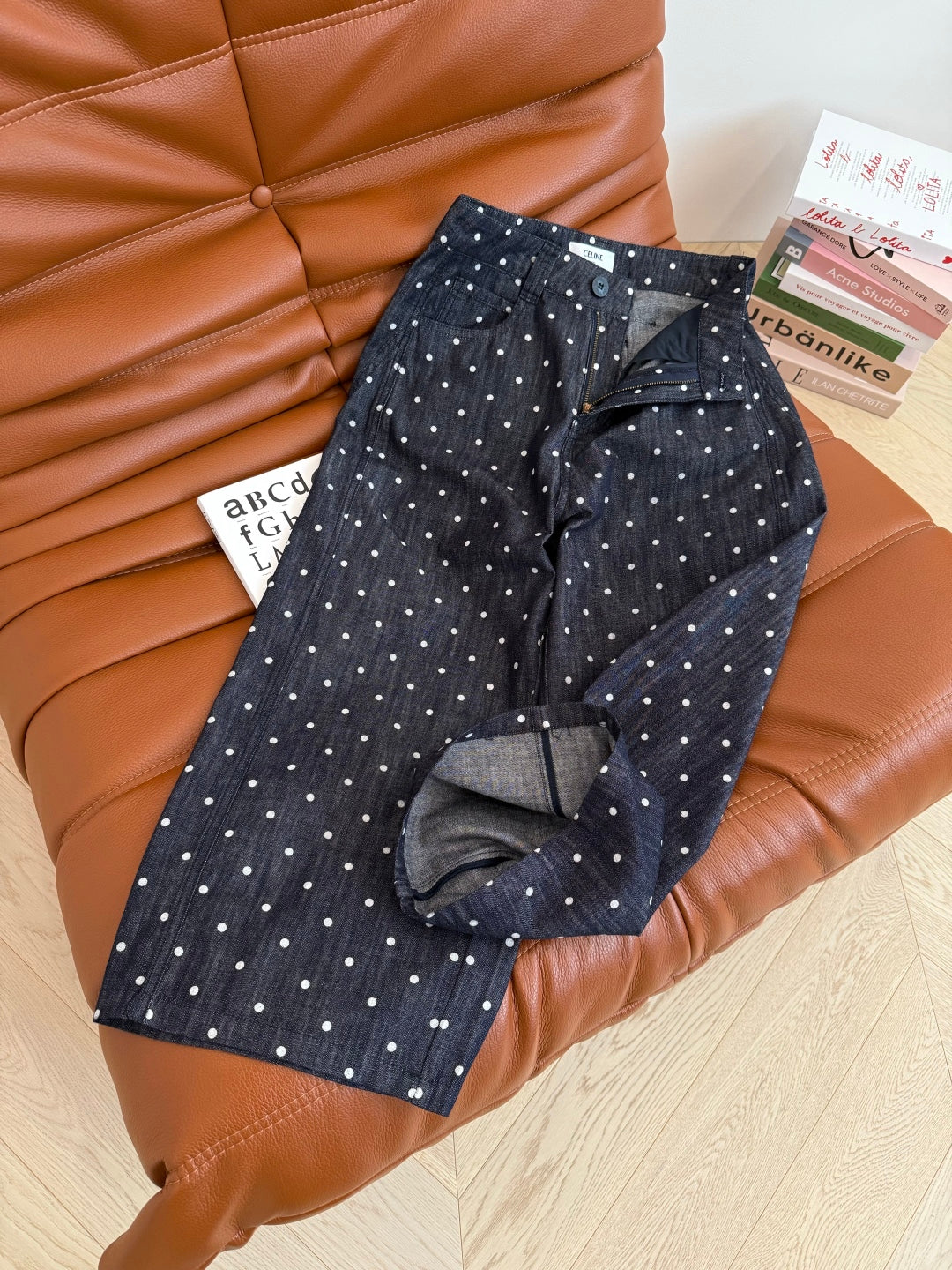 Celine 25 Polka-dot Pants Navy Blue Cotton
