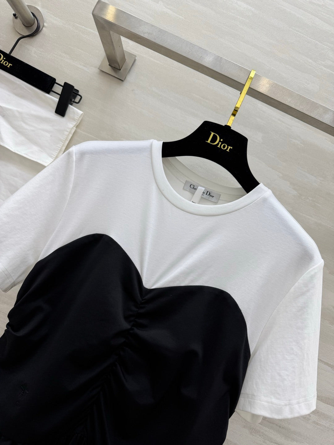 Dior 2026  Faux Two-Piece Color-Blocked Dress Black White Cotton 396964