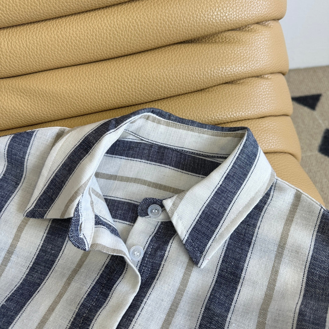 Loewe 25 Striped Shirt Blue mix White Linen