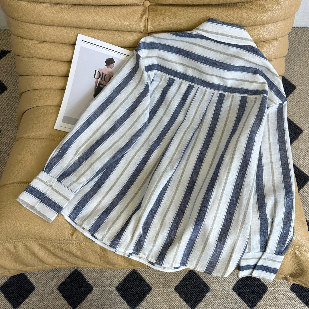 Loewe 25 Striped Shirt Blue mix White Linen