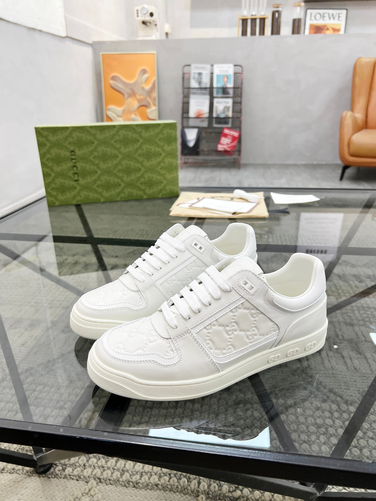 GG Men's Sneaker Black White Embossed Cowhide 525909