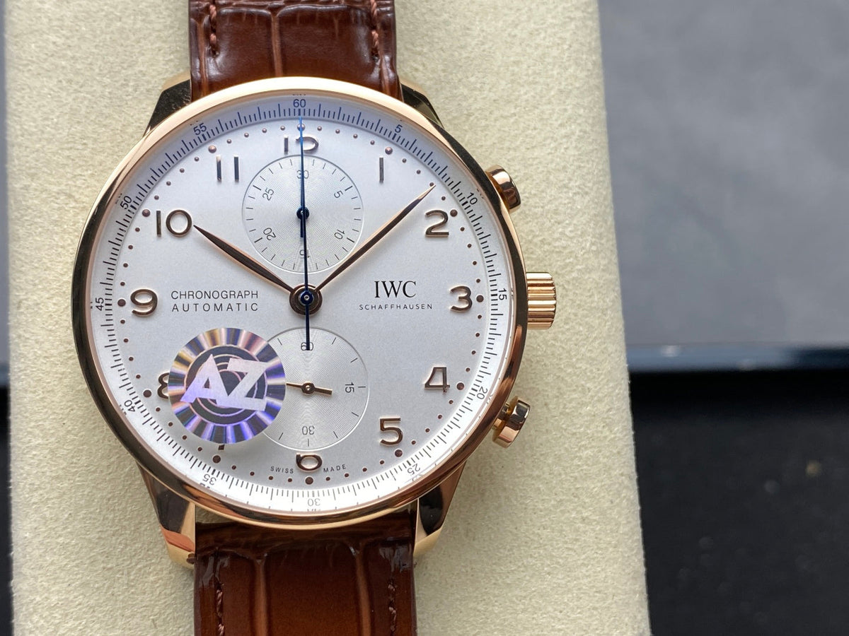 IWC Portuguese 41mm Cream Dial Pink Gold Case Brown Leather