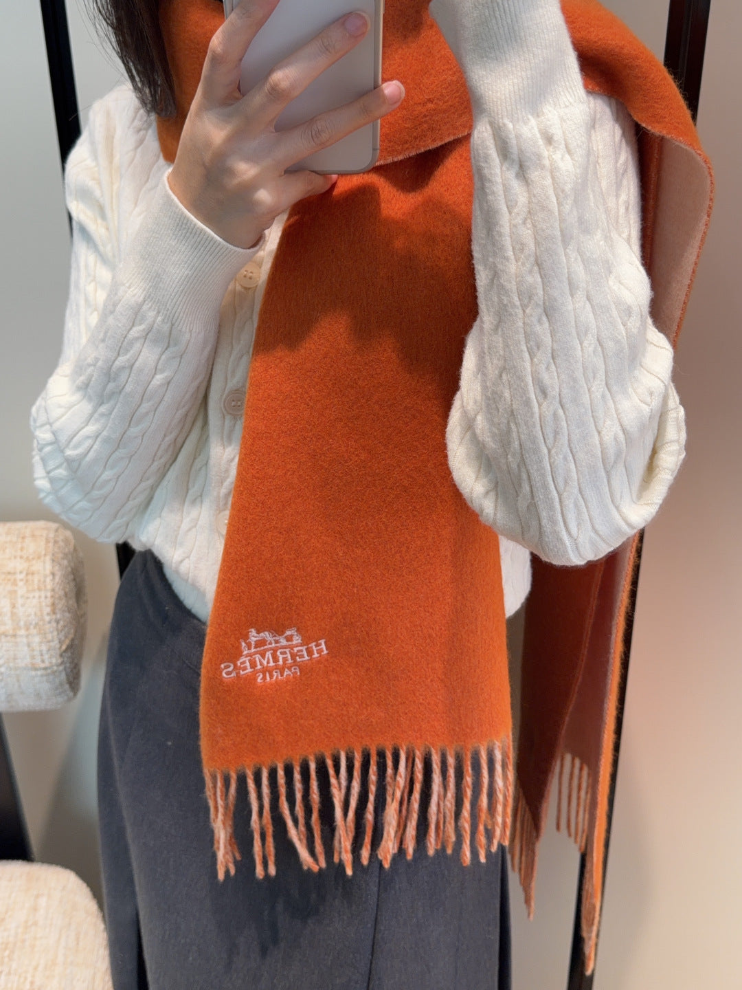 HM Scarf 190 CM Orange Wool 969469