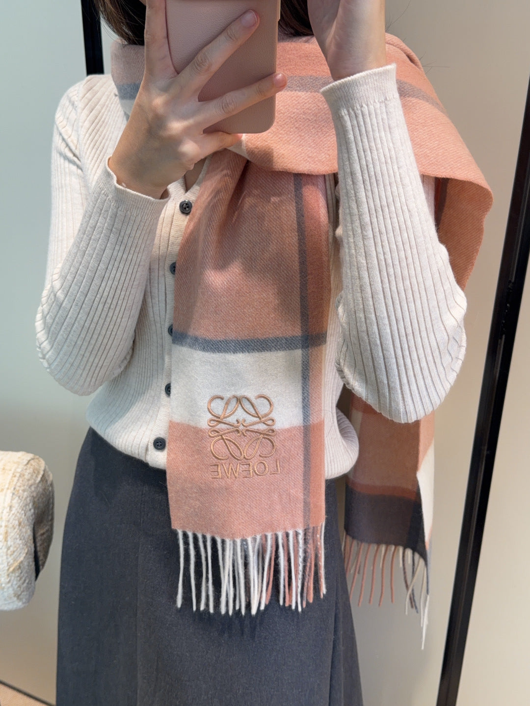 Loewe Scarf 180CM Dusty Pink Cashmere 969487