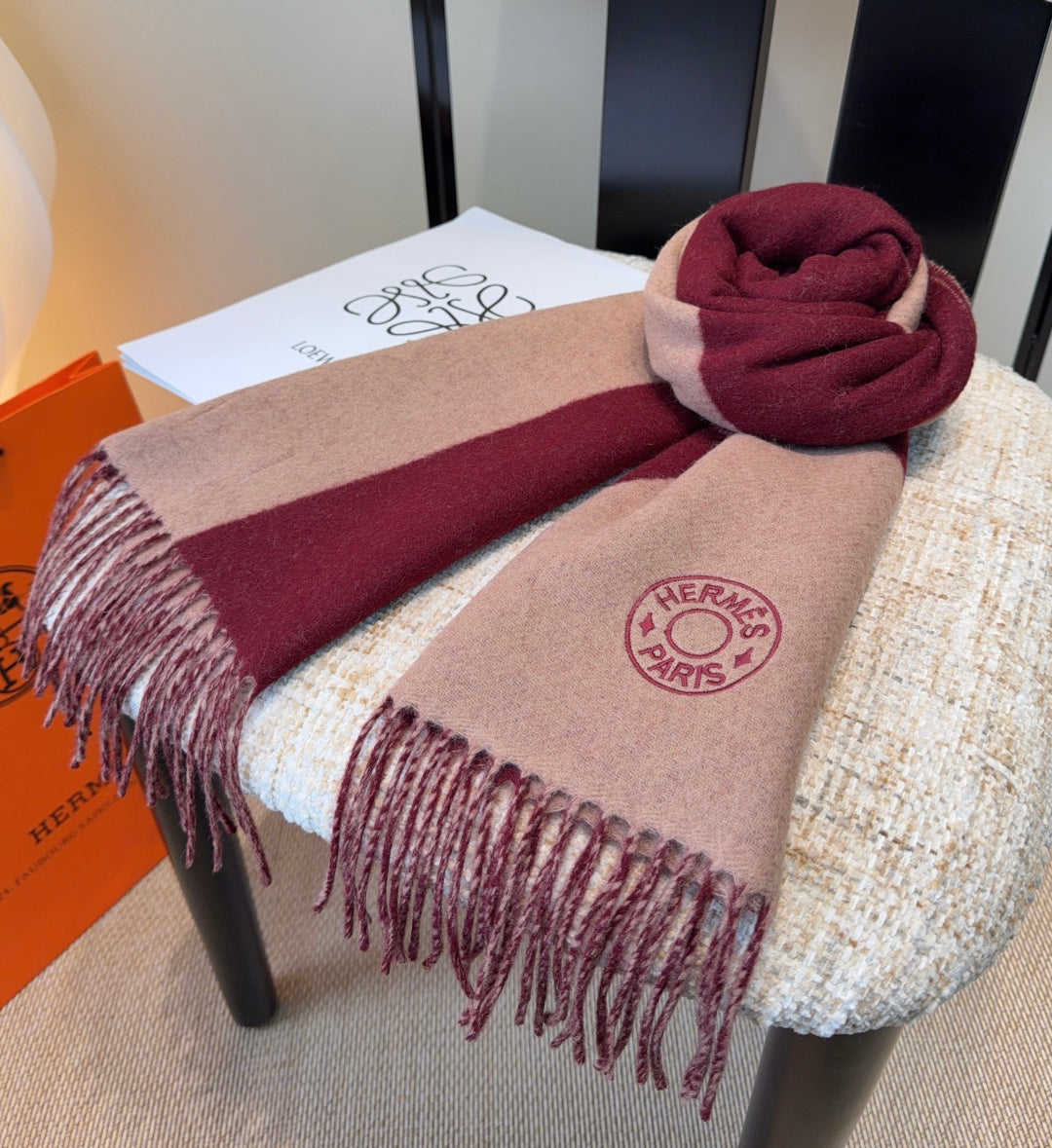 HM Scarf 190 CM Red Beige Wool 969499