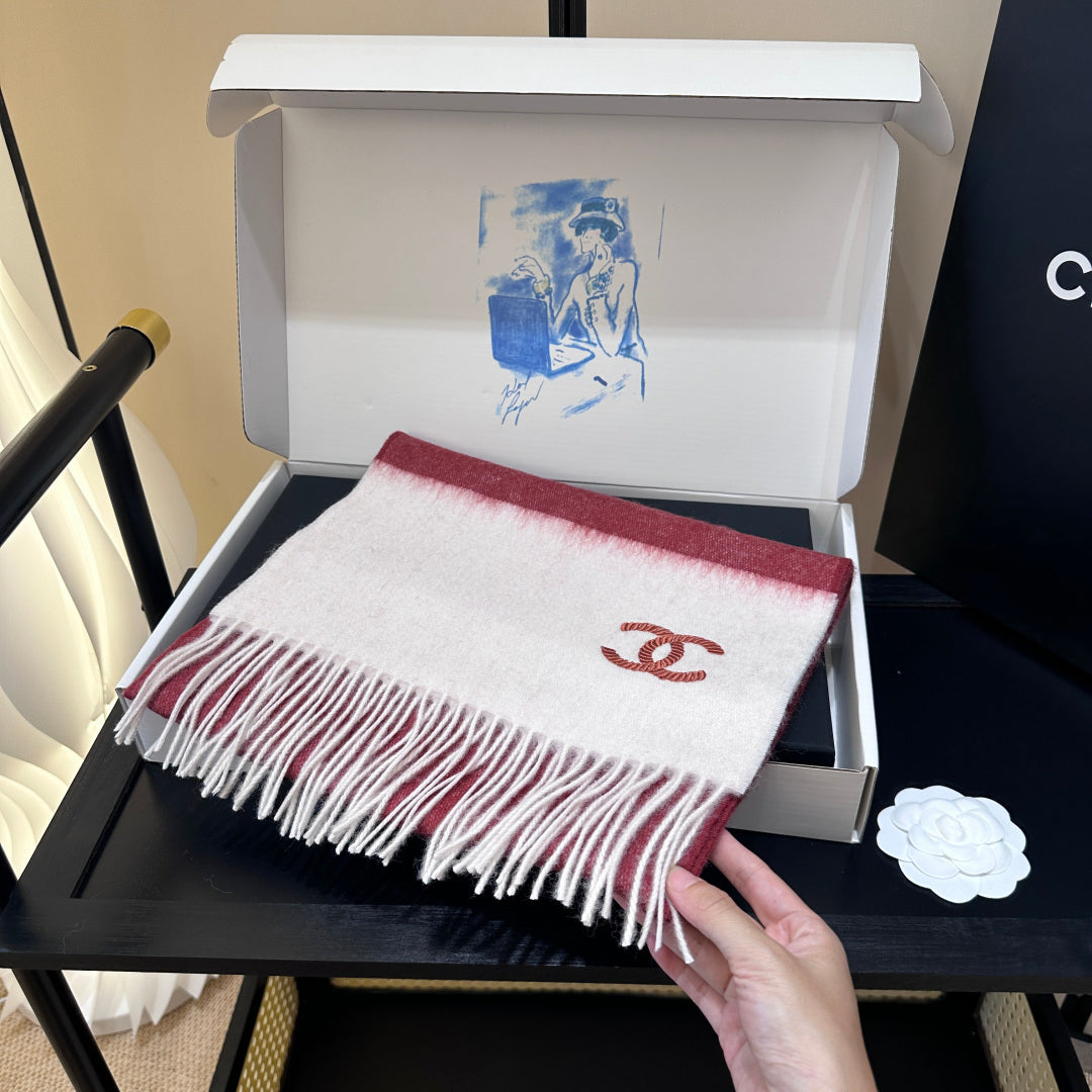 CC 25s Scarf 140cm White Bugundy Cashmere 973343
