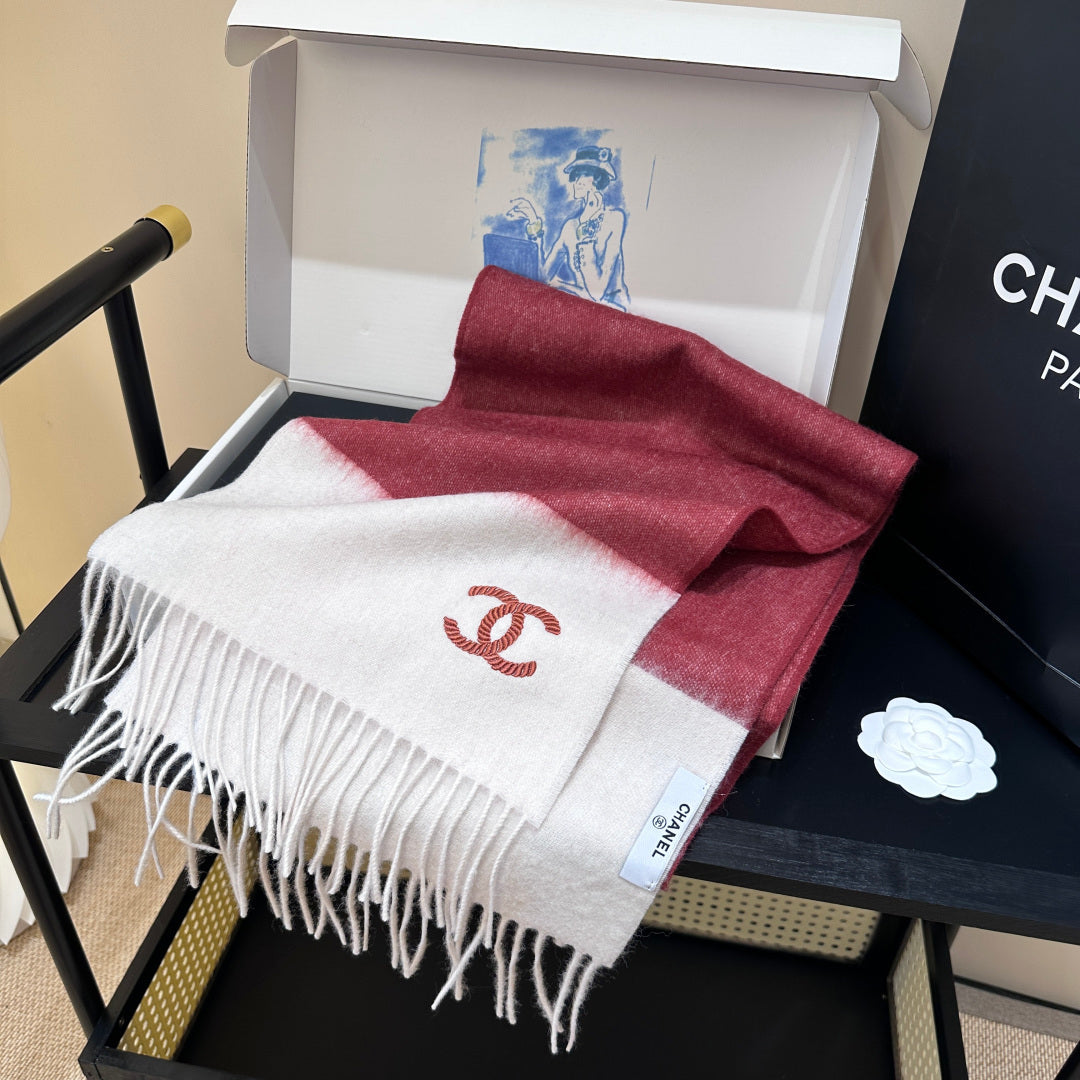 CC 25s Scarf 140cm White Bugundy Cashmere 973343