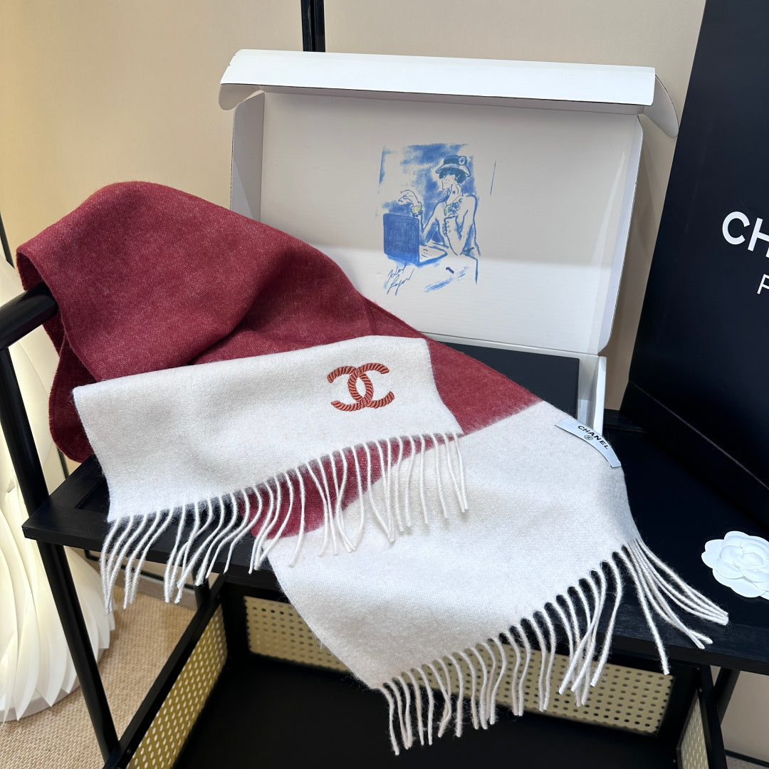 CC 25s Scarf 140cm White Bugundy Cashmere 973343
