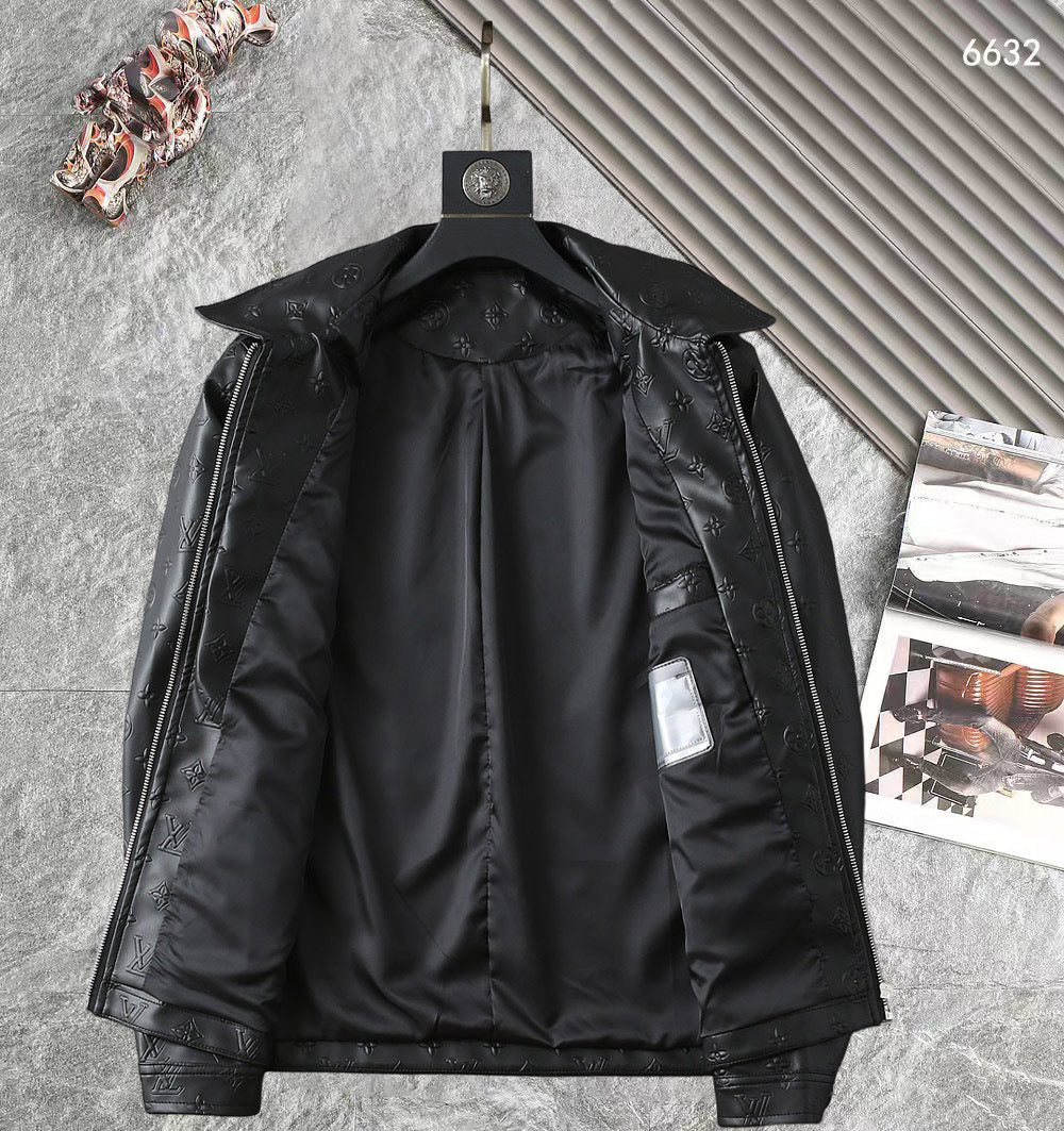 LV SHIRT JACKET IN BLACK CALFSKIN EMBOSSED LOGO 238988