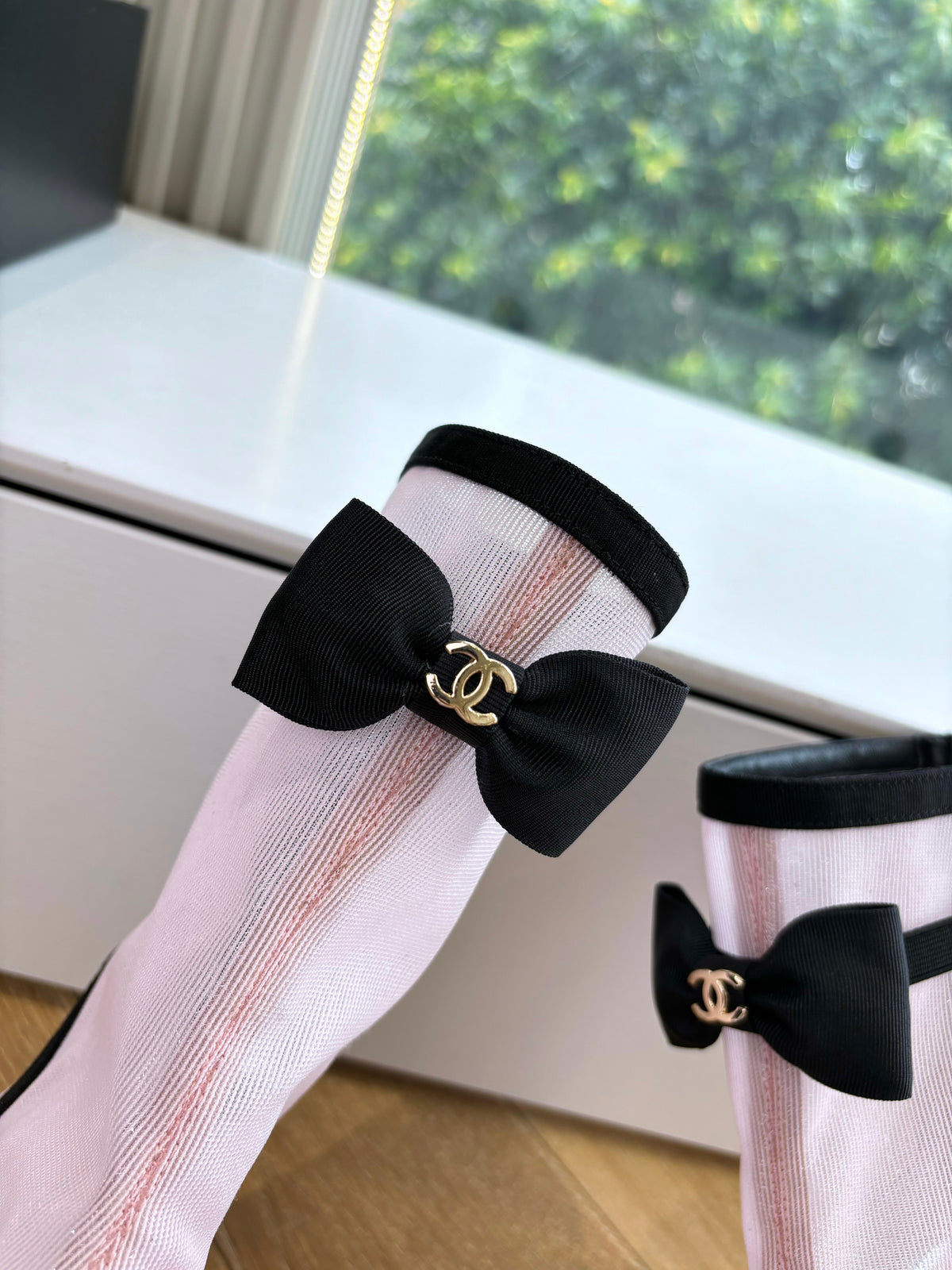 CC 25 Short Boot Light Pink Mesh Black Bow 430321