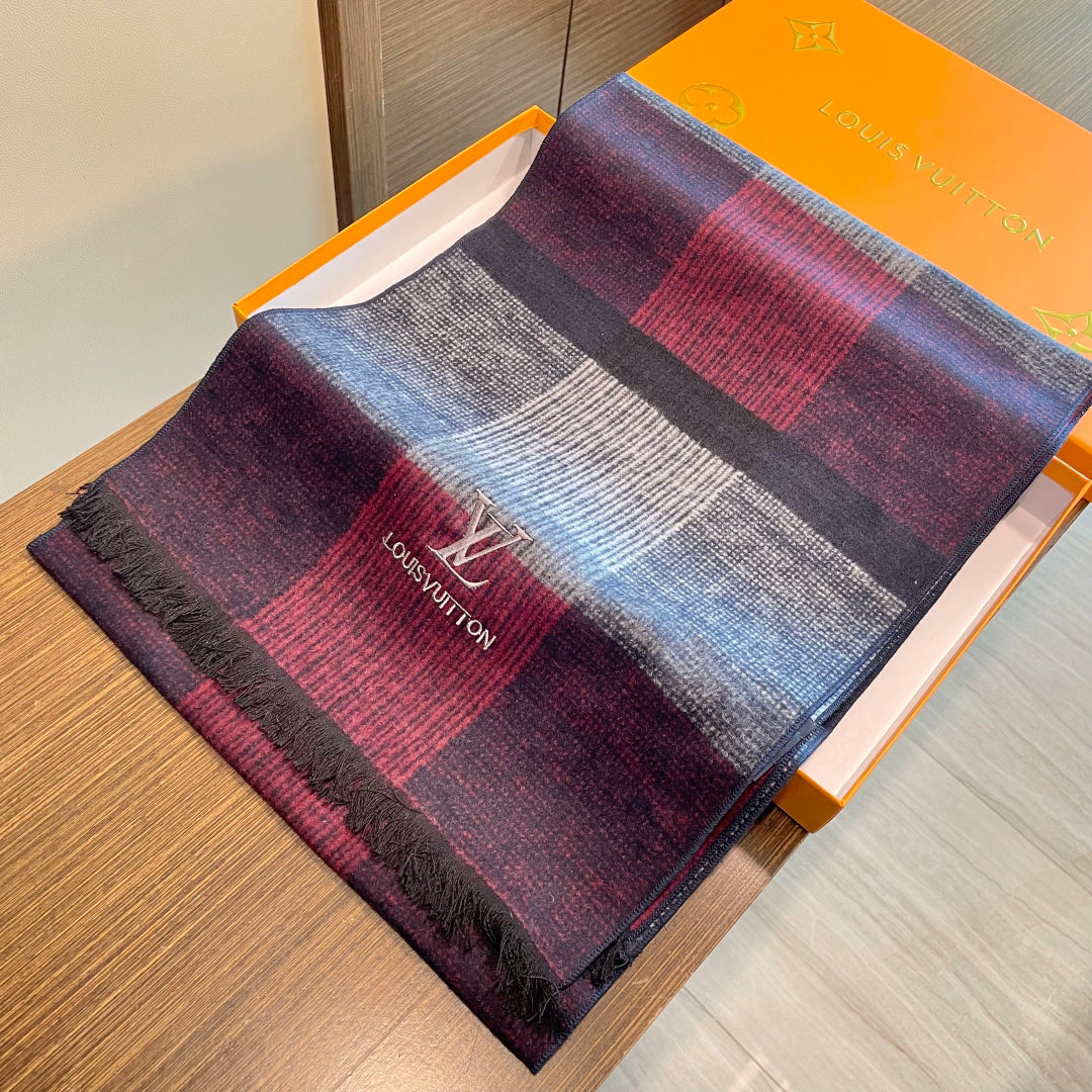 LV Scarf 180cm Purple Gray Wool Cashmere 976831