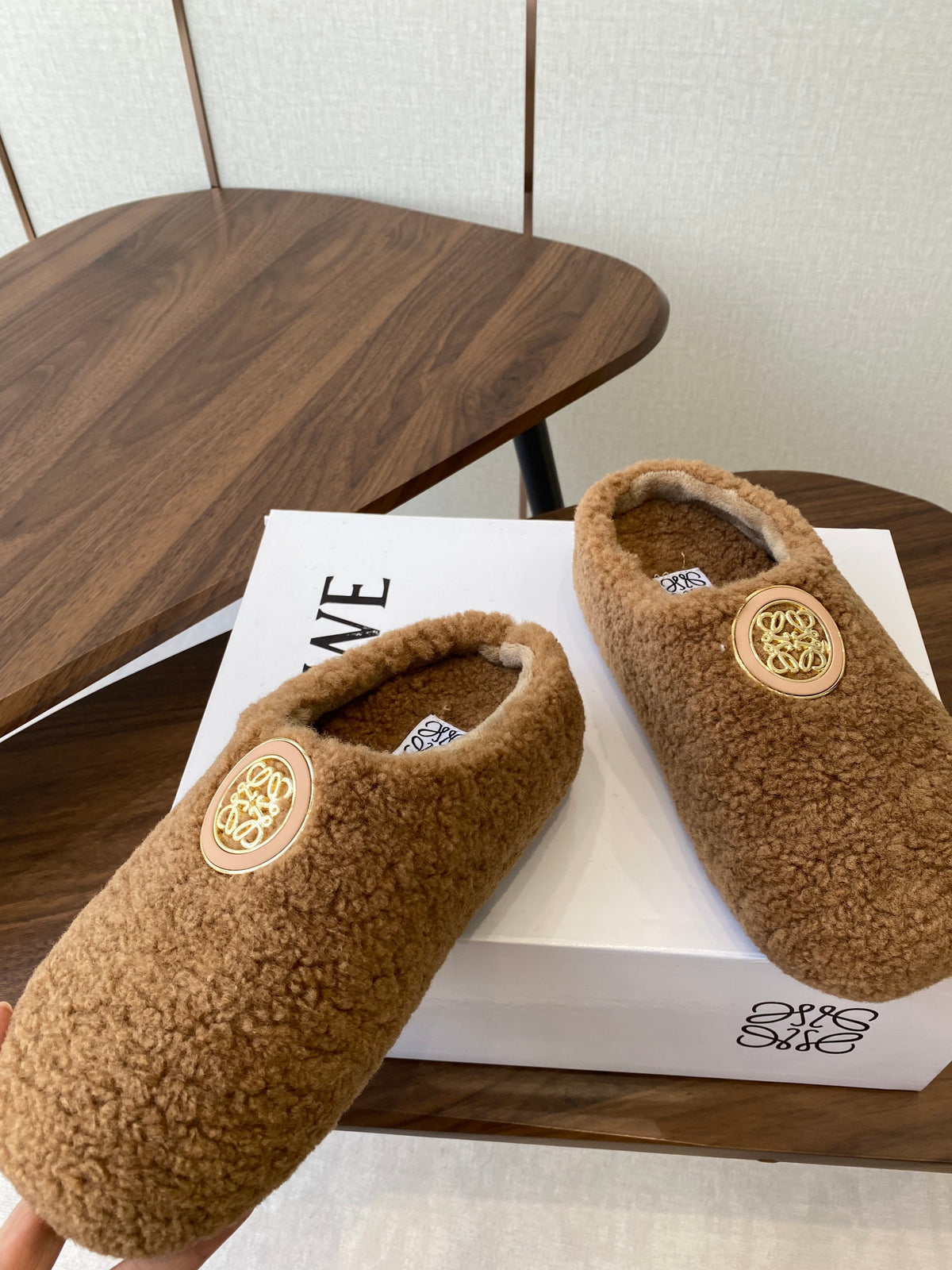 Loewe Birkenstock slippers brown wool 477792