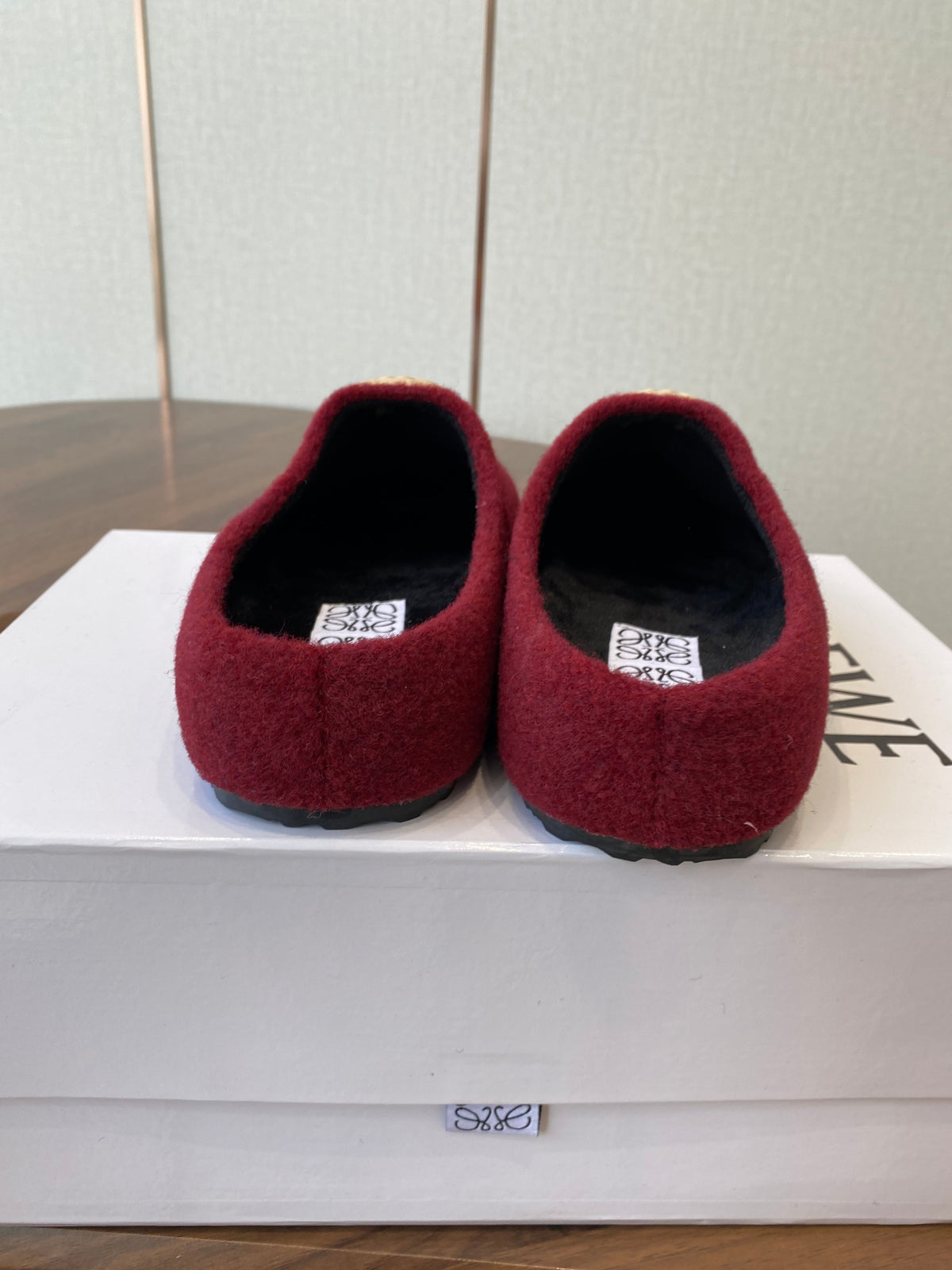 Loewe Birkenstock slippers red wool 477793