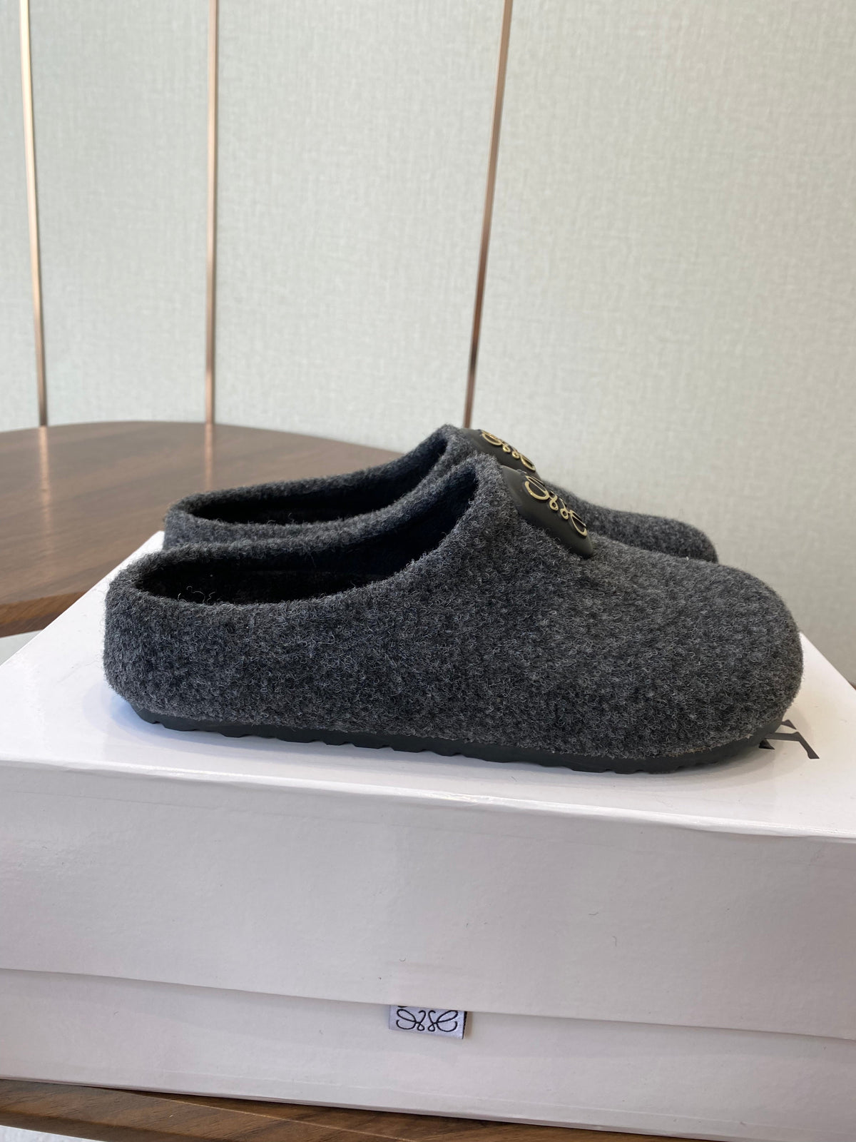 Loewe Birkenstock slippers gray wool 477795