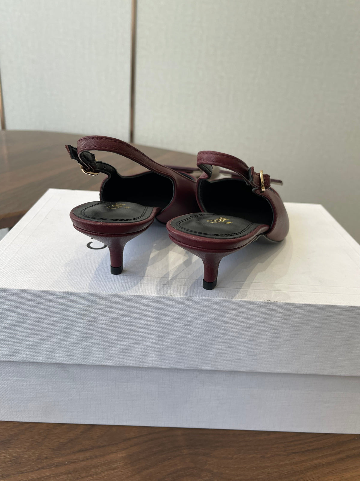 Celine 26  Pointed-Toe Slingback Burgundy Sheepskin 624683