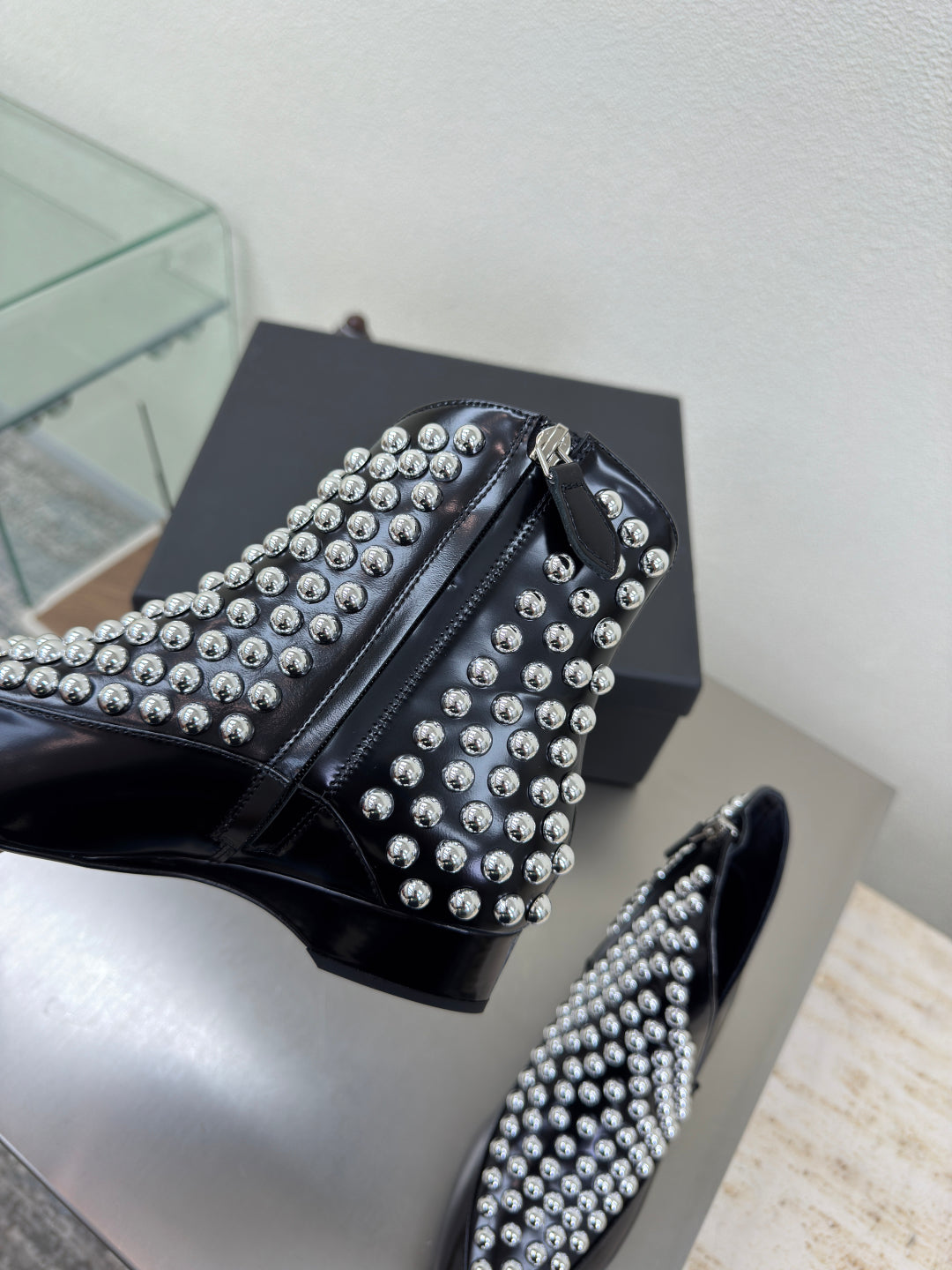 ALAIA Rivet ankle boots black cowhide leather 471093