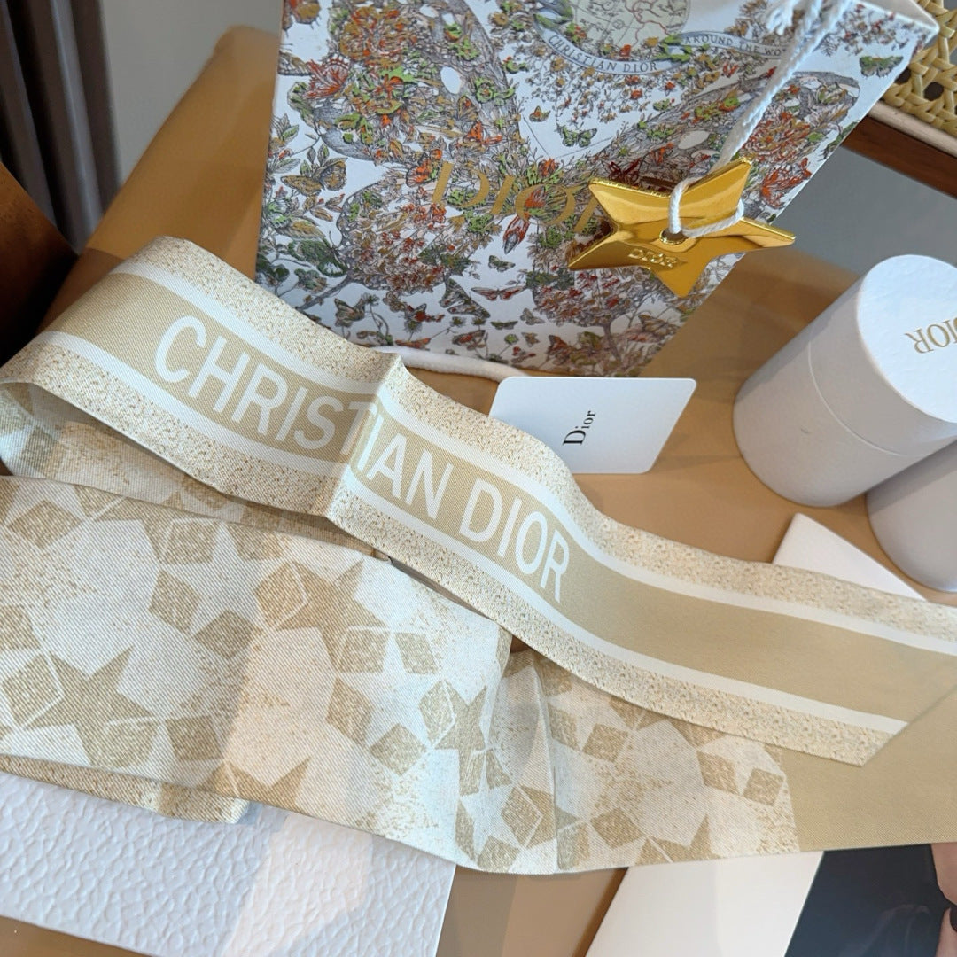 CD Twilly Mini Scarf 100cm Floral Light Beige Mulberry Silk 958864