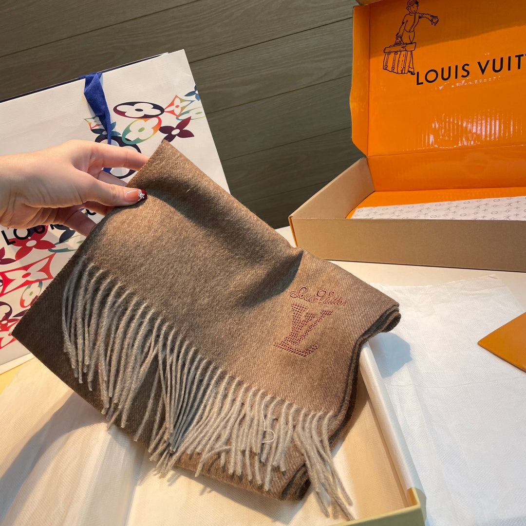 LV Men's Scarf 180cm Brown Wool Cashmere 978826