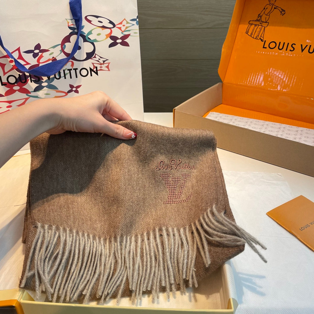 LV Men's Scarf 180cm Brown Wool Cashmere 978826