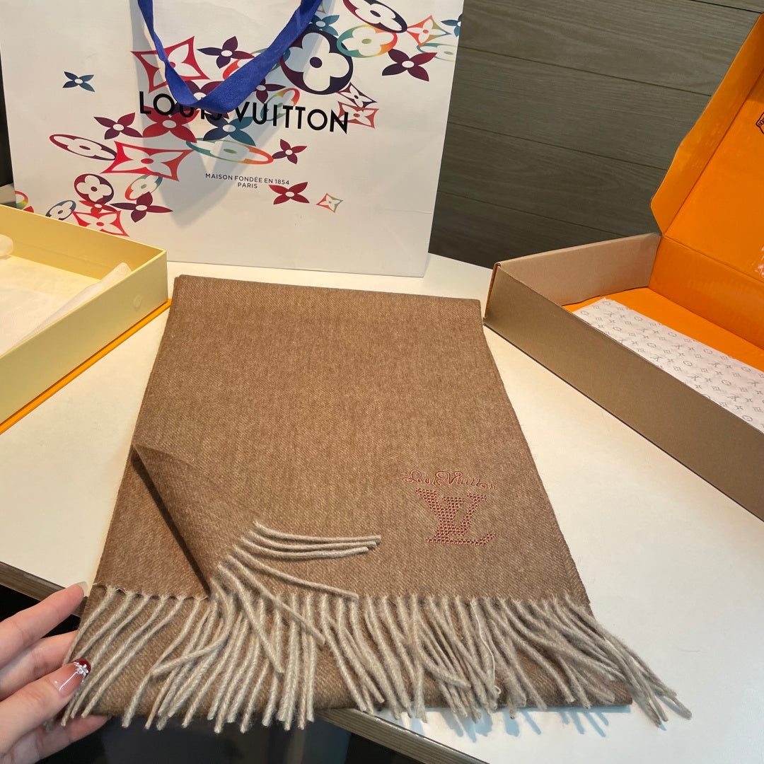 LV Men's Scarf 180cm Brown Wool Cashmere 978826