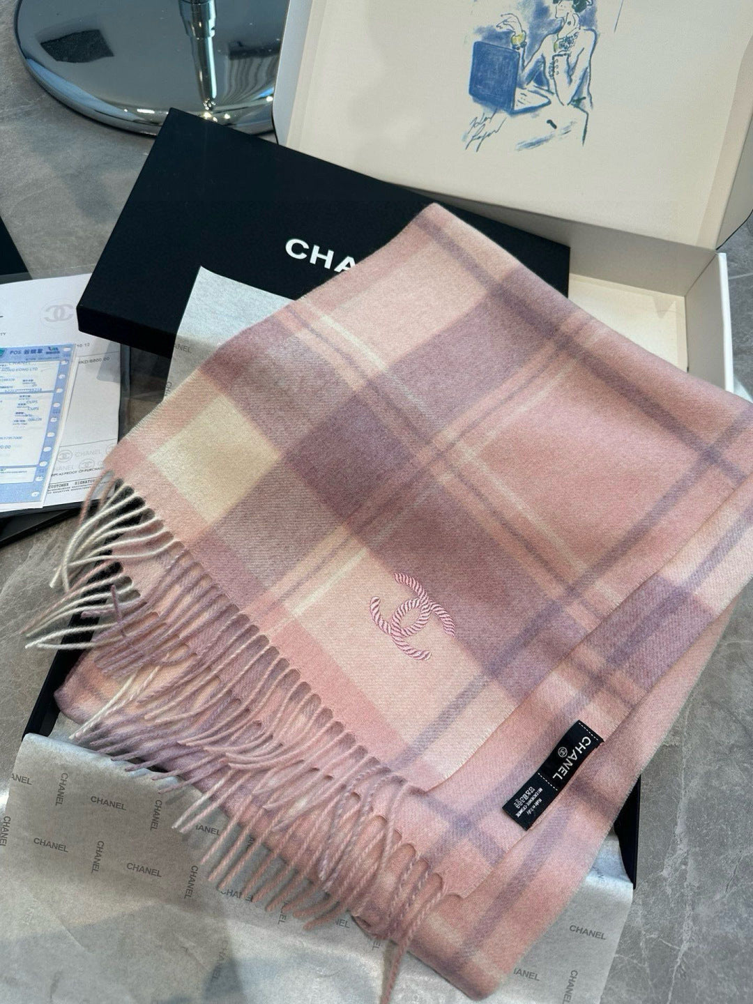 CC 25s Scarf 180cm Pink Cashmere 973463