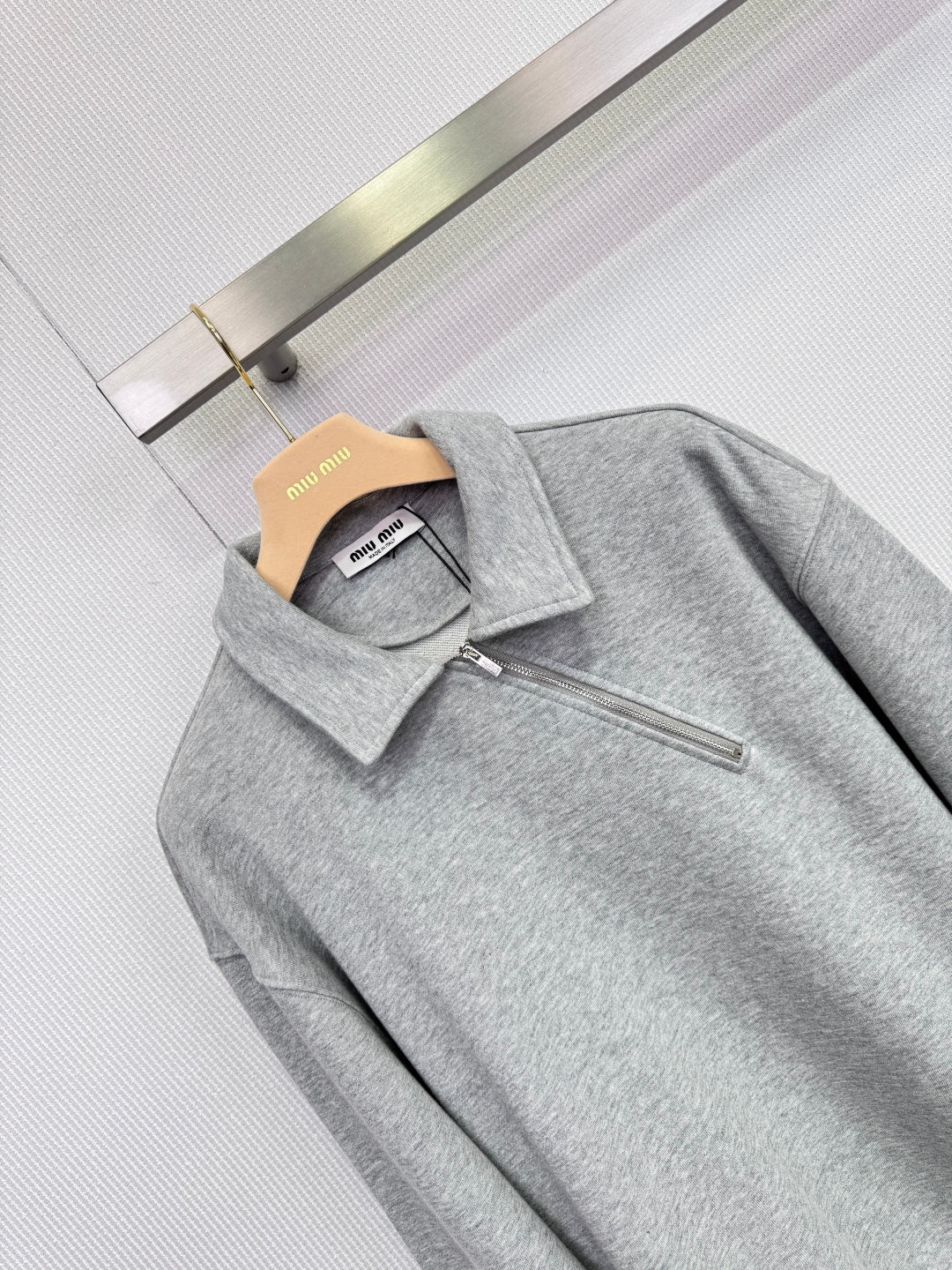 Miumiu 2025 Polo Neck Oversized Sweatshirt Grey Wool