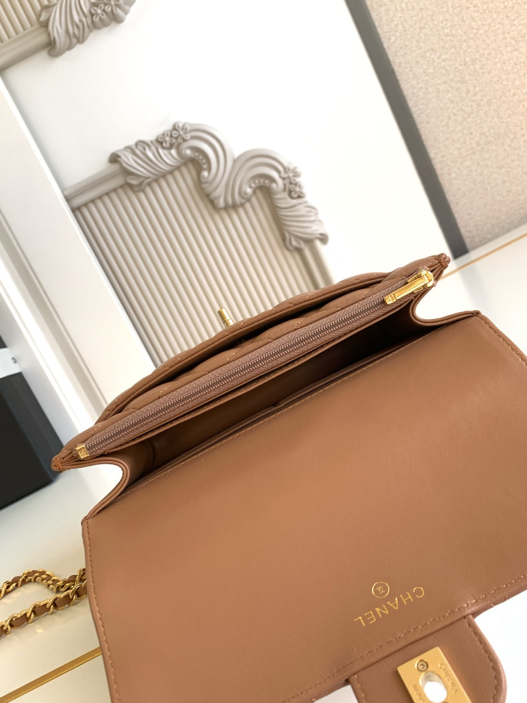 CC Handle Bag Double C Camel Lambskin Gold Hardware