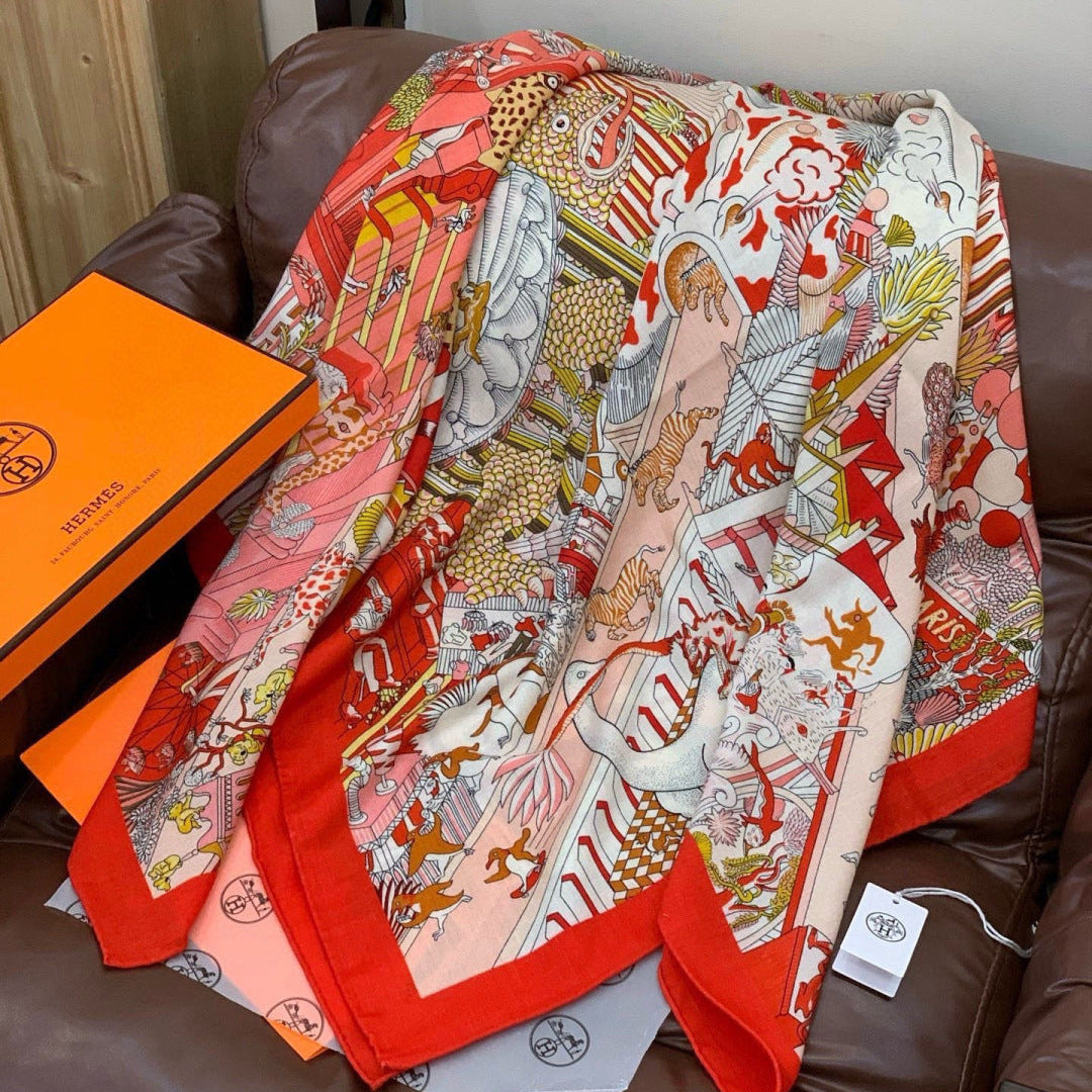 HM 25s The King Scarf 140cm Red White Pink Cashmere 973039
