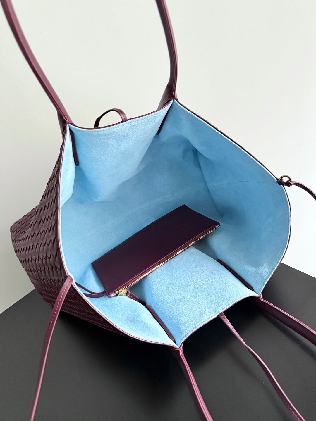 BV Pinacoteca 43cm Bag Burgundy Blue Leather Suede 242991