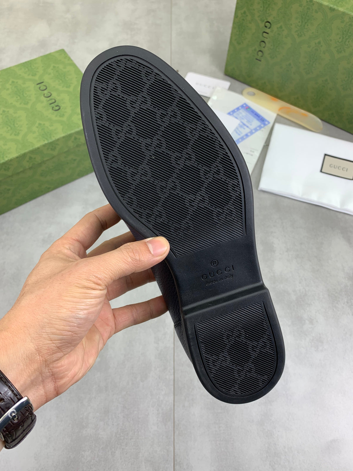 GG Men's Horsebit Loafer Navy Blue Silver Cowhide 524771