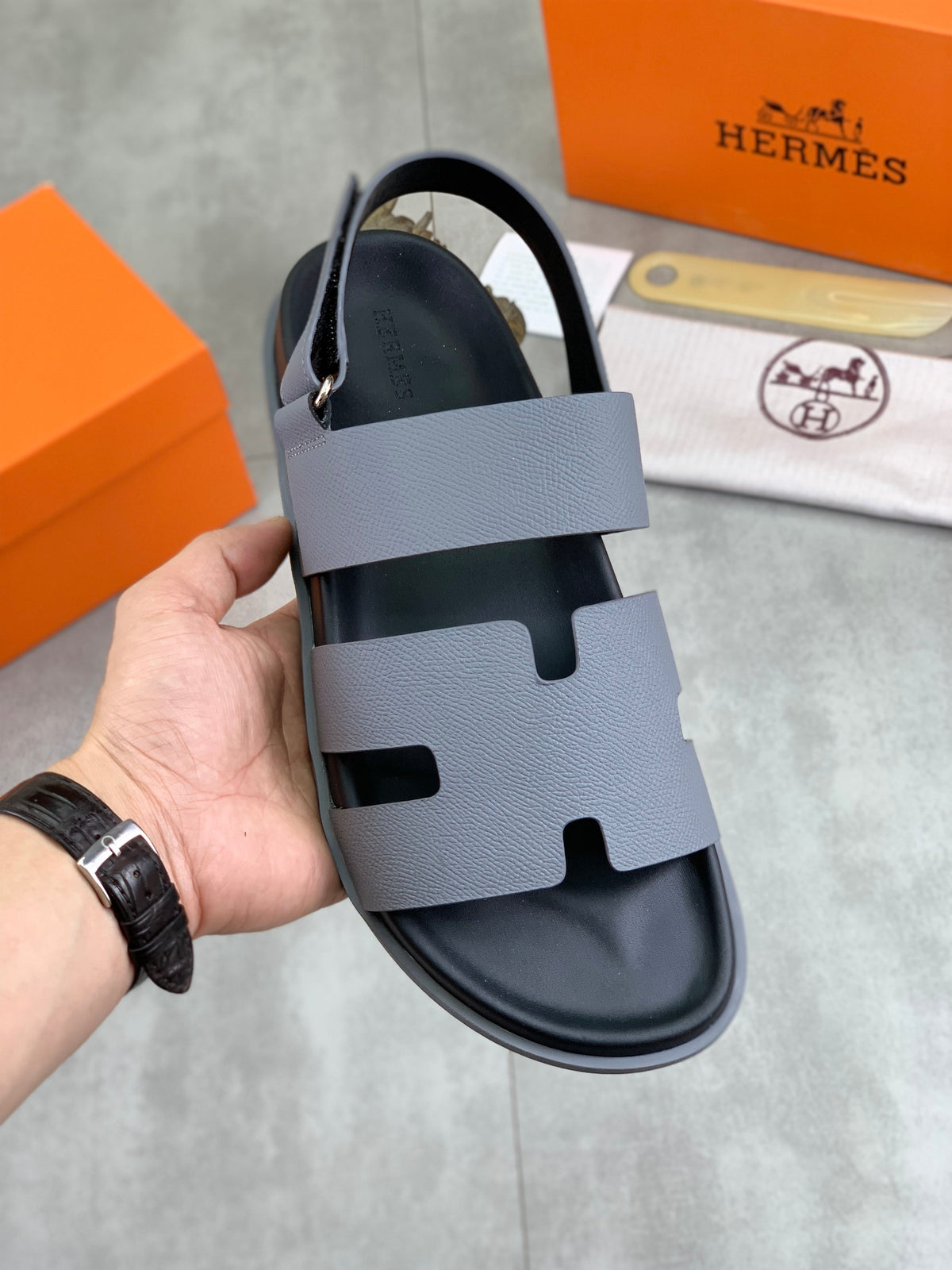 HM Men's Chypre Sandals Grey Calfskin 645504