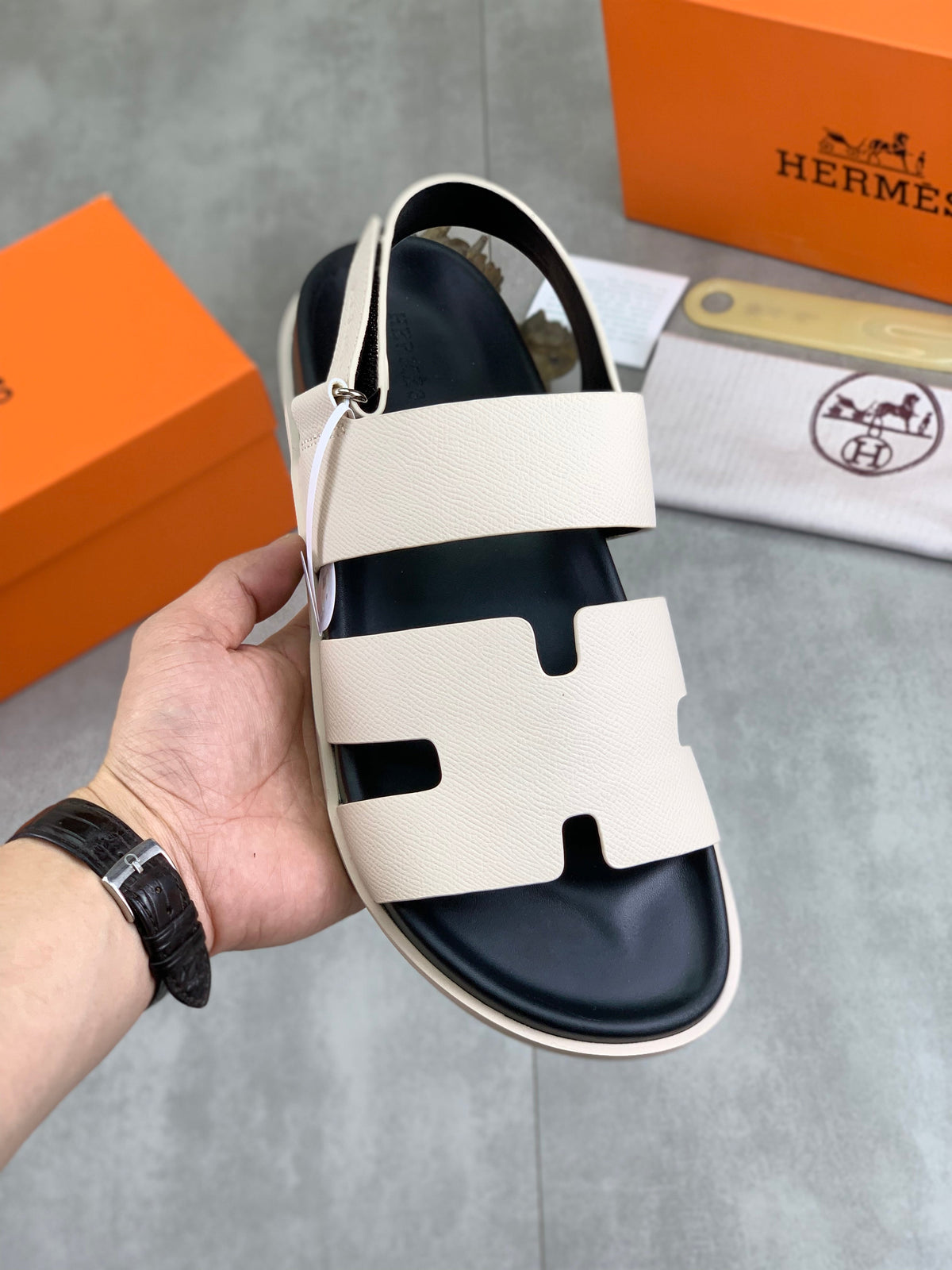 HM Men's Chypre Sandals White Calfskin 645506