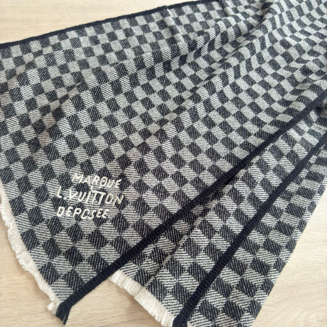 LV Classic Scarf 190cm Black Gray Cashmere 971113