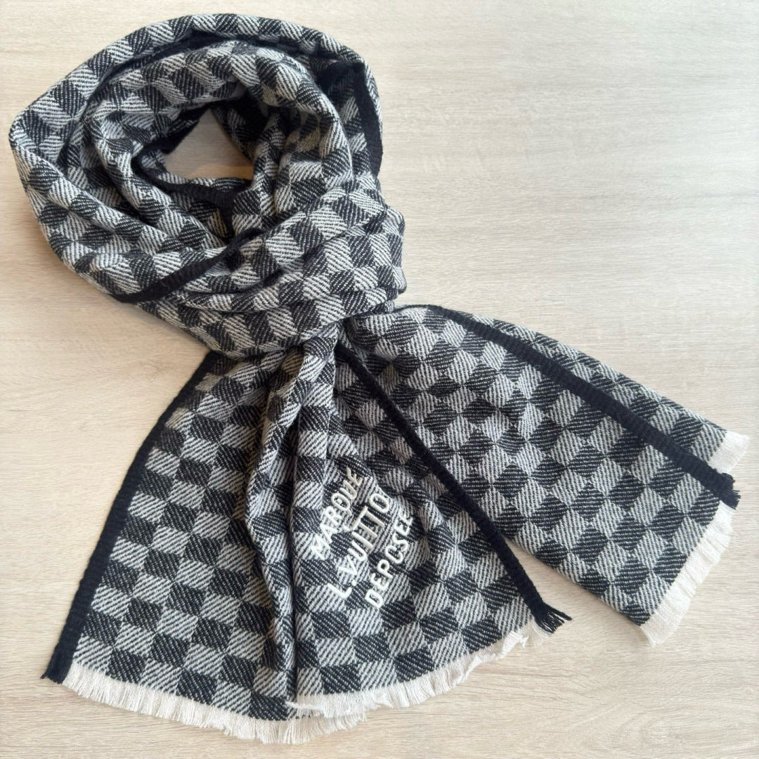 LV Classic Scarf 190cm Black Gray Cashmere 971113