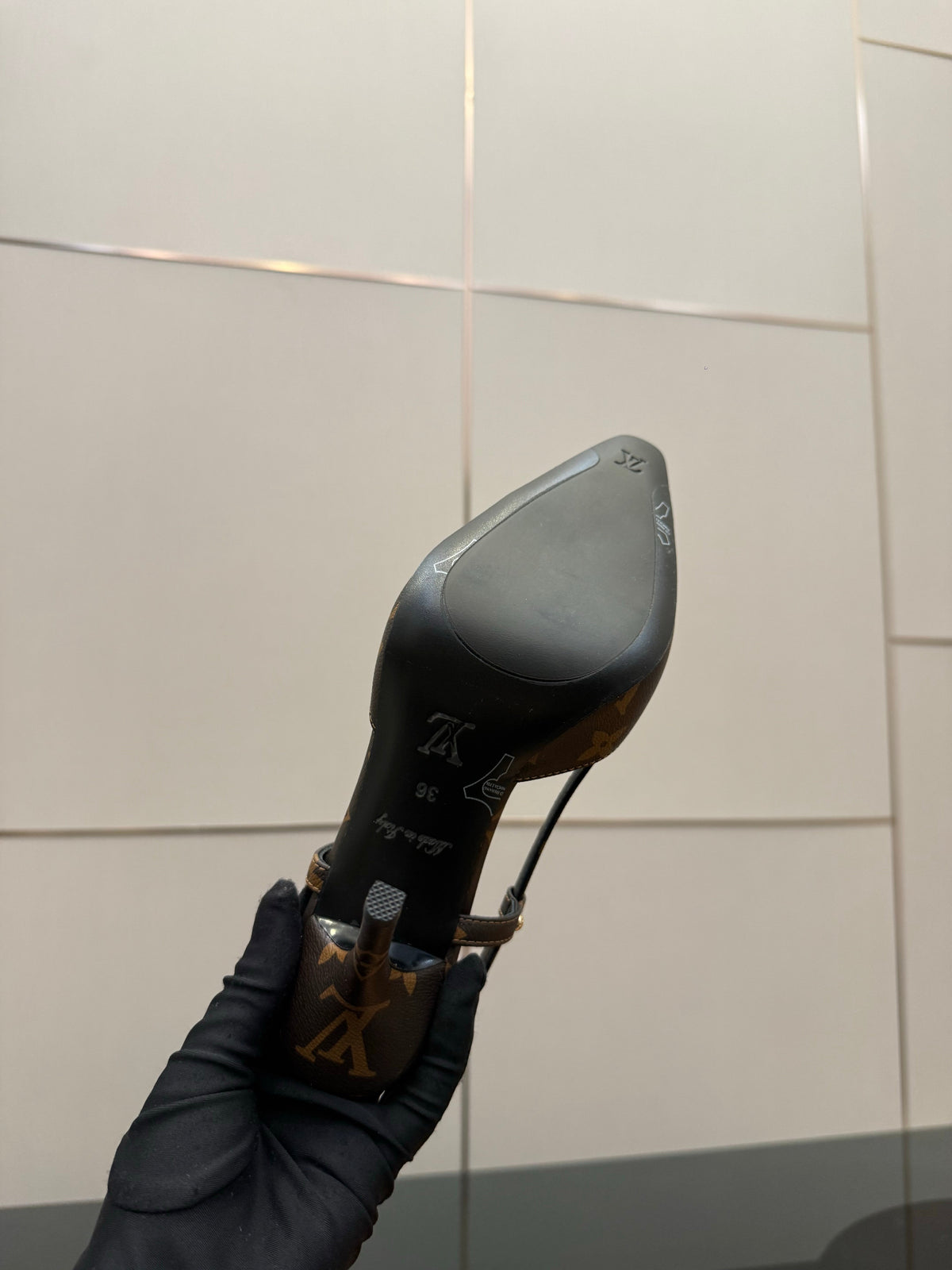 LV 26ss Slingback 90 Brown Monogram Calfskin 629640