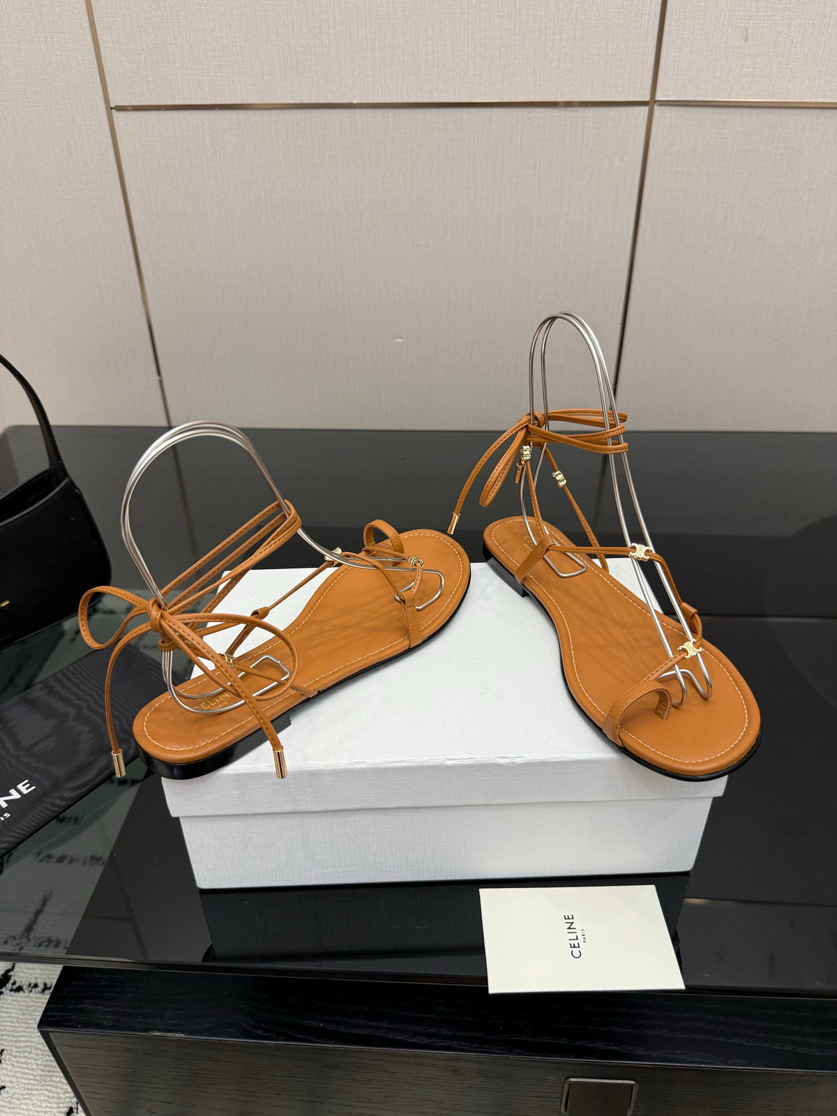 Celine 26 Flat Sole Sandals Lace-Up Leather 791823