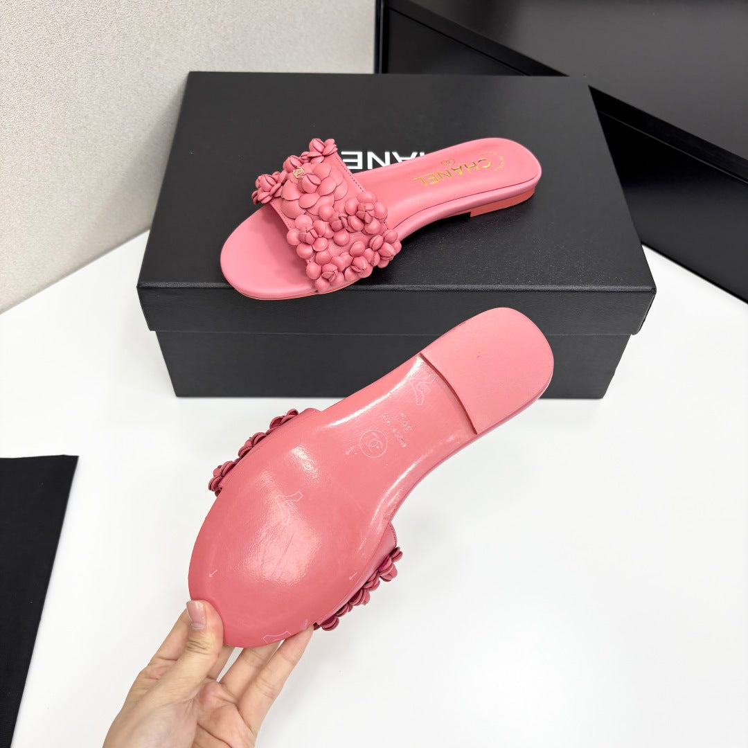 CC 25C Mules Flower Pink Calfskin