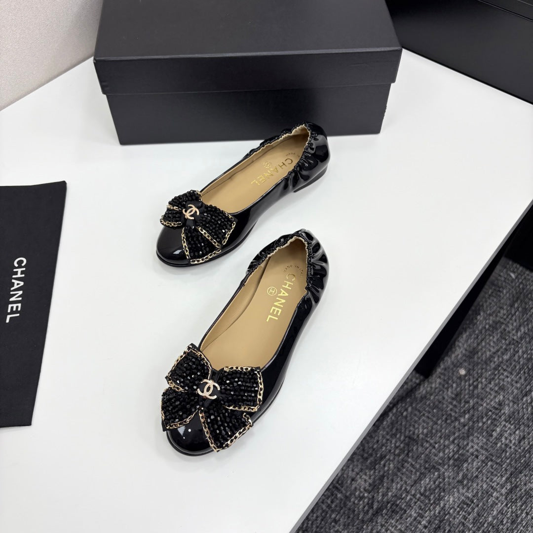 CC 25 Diamond Ballet Flats Black Sheepskin 331786