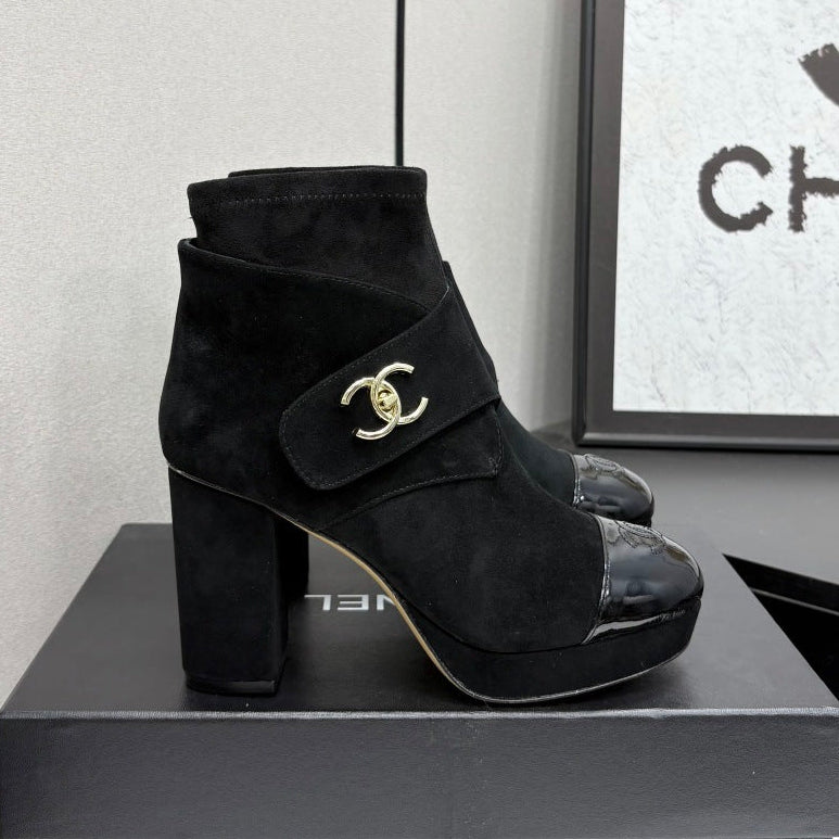 Chanel 2026 Chunky Heel Platform Boots 100mm Suede 193653