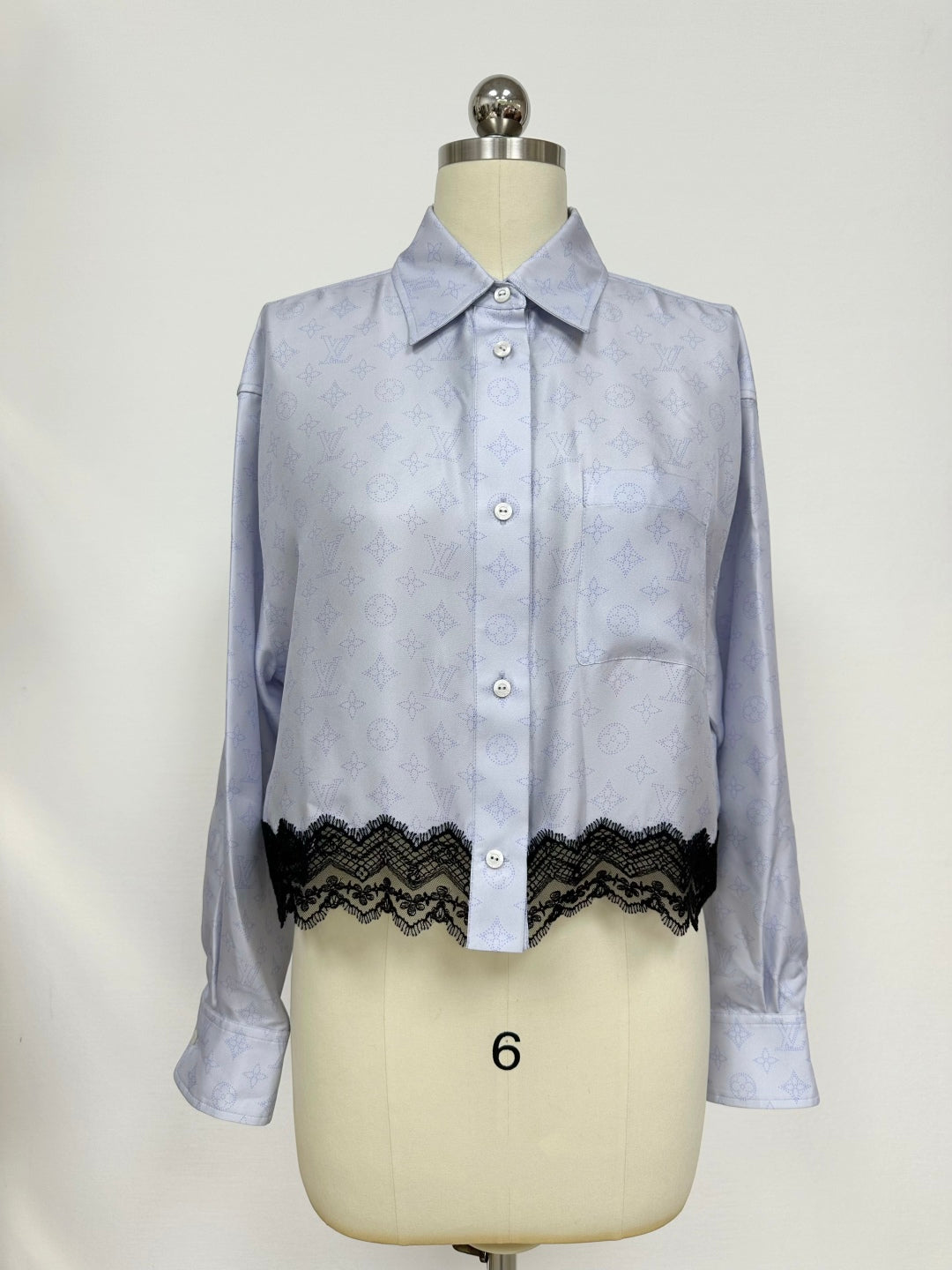 LV Monogram Pattern And The Lace Trim Blue Silk