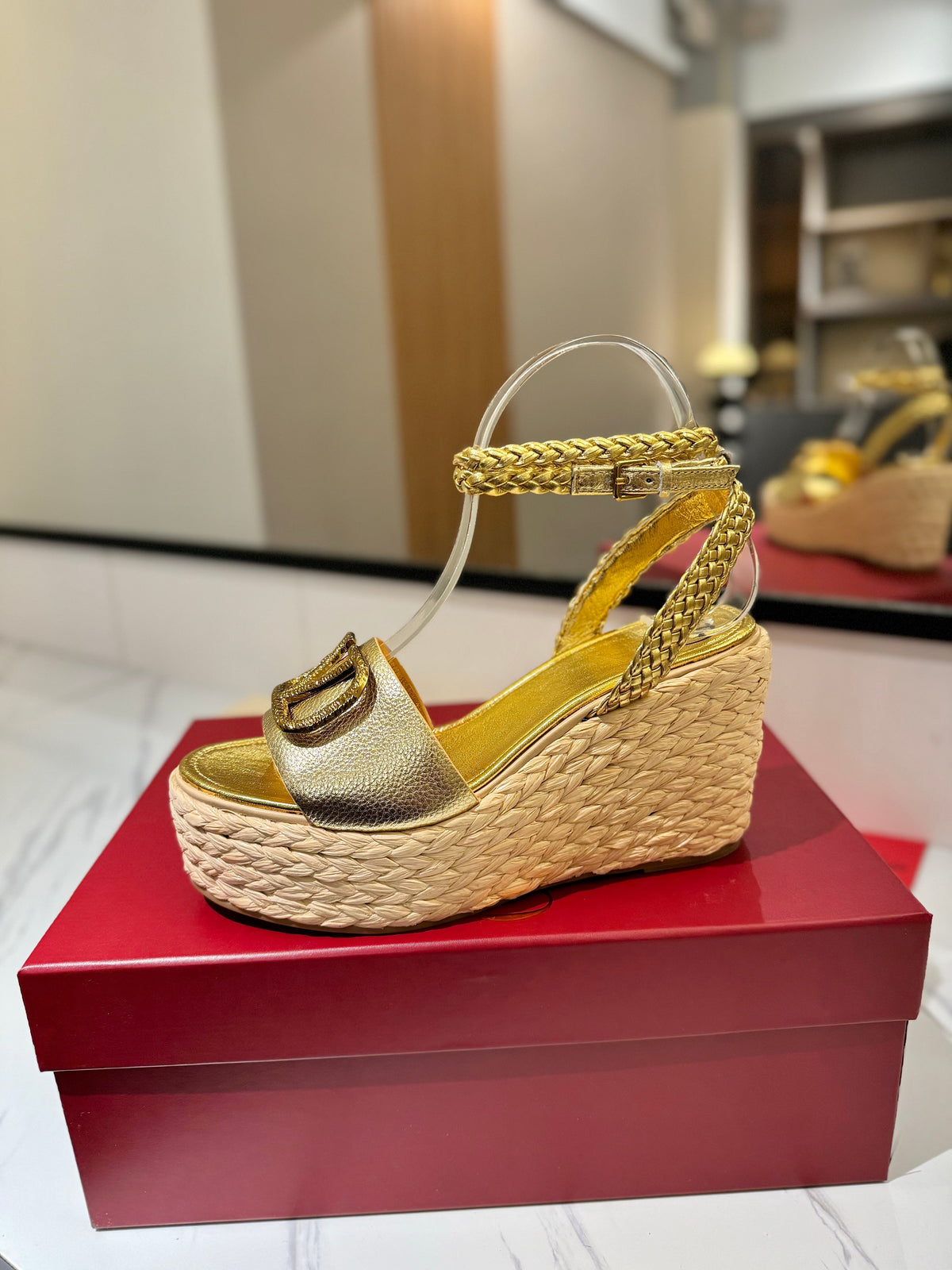 VT Espadrilles Platform Sandals Gold Calfskin