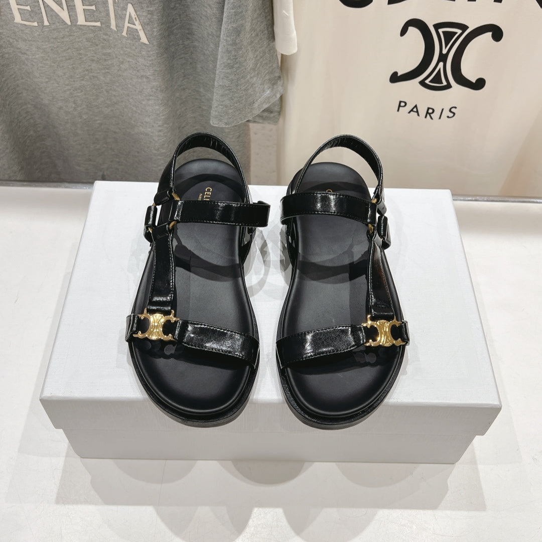 CELINE MAUD SANDAL WITH TRIOMPHE BLACK COWHIDE 236755
