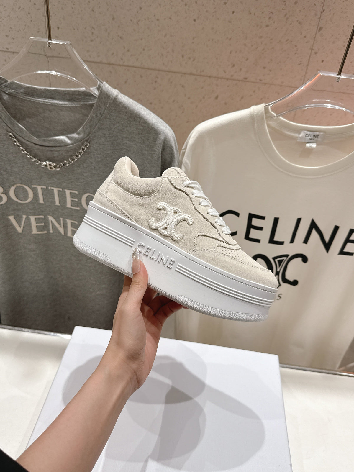 CELINE 25C SNEAKERS WITH WEDGE BEIGE SUEDE 236766
