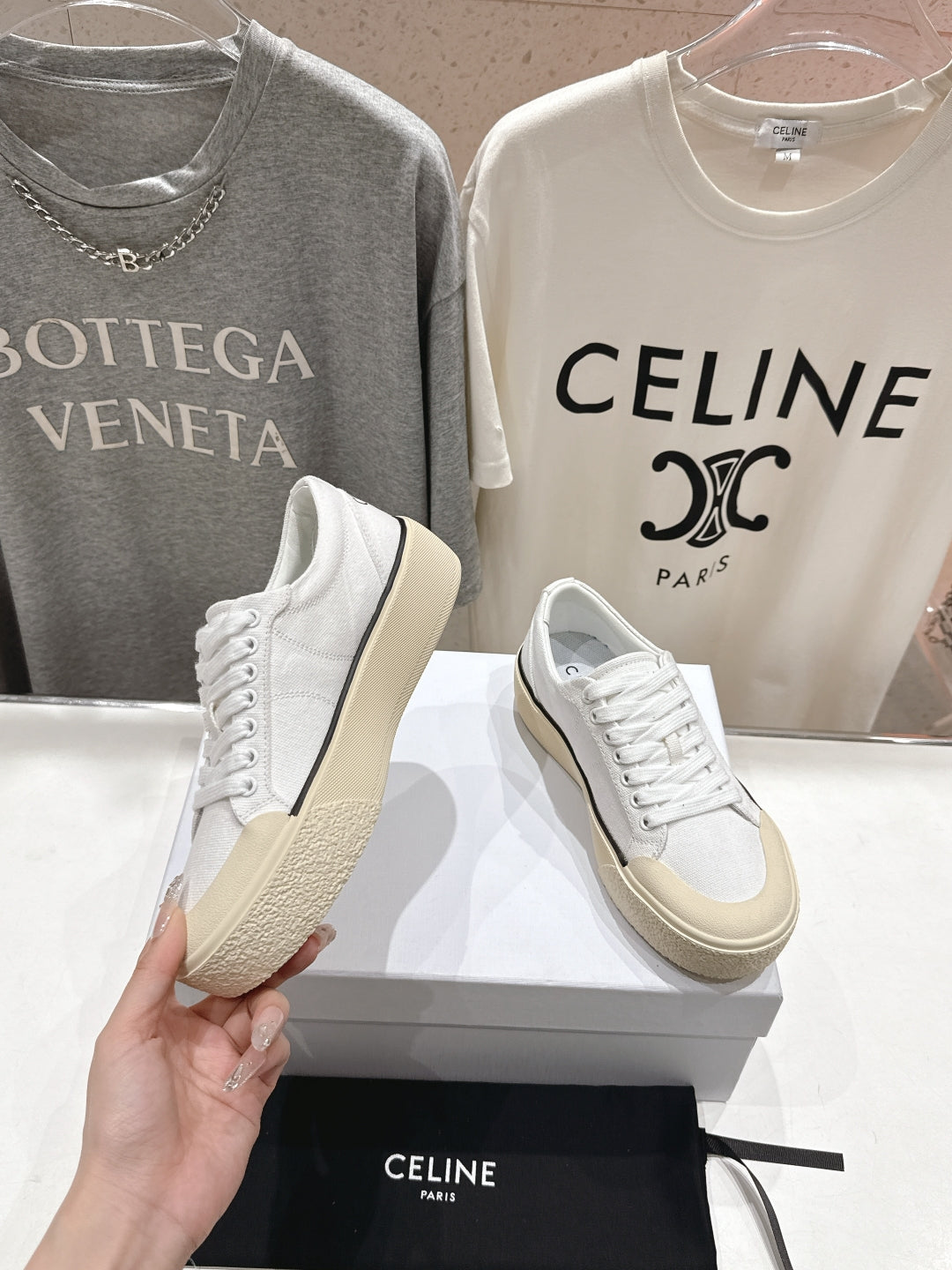 CELINE 25C Trainer Sneaker White Canvas 236763